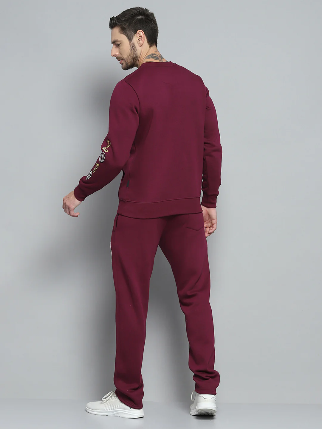 Rock.it Men Maroon Printed Round Neck Full Sleeve Winter Tracksuit - Image 5