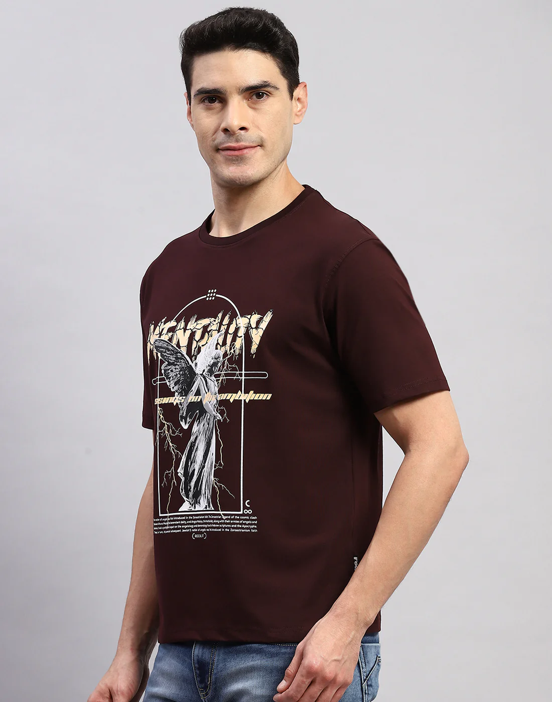 Rock.it Men Maroon Printed Round Neck Half Sleeve T-Shirt - Image 3