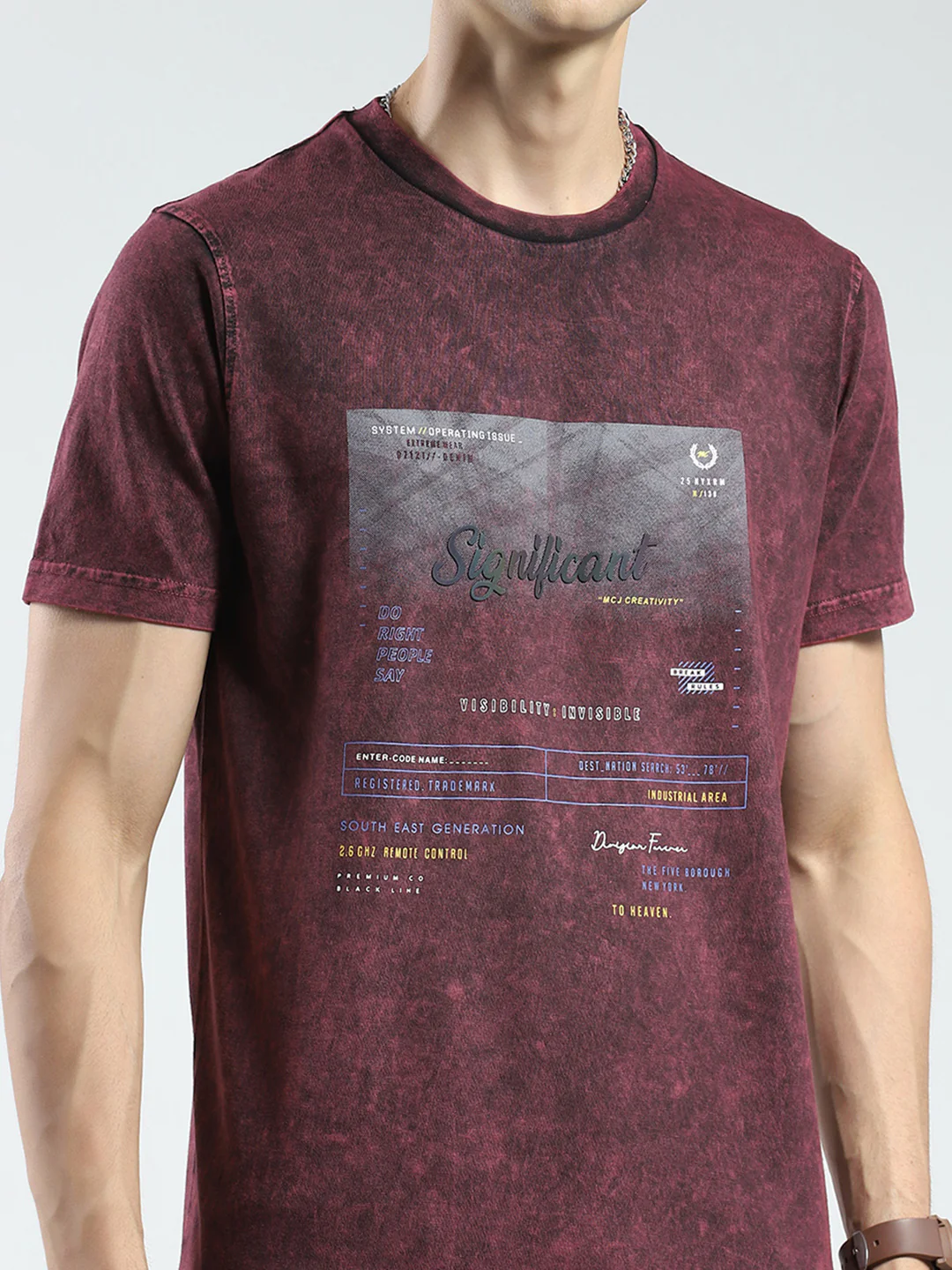 Men Maroon Printed Round Neck Half Sleeve T-Shirt - Image 6