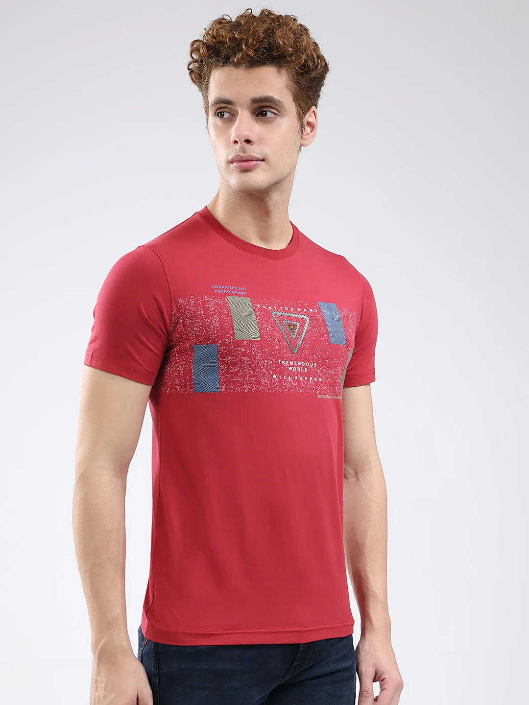 Men Maroon Printed Round Neck Half Sleeve T-Shirt - Image 4