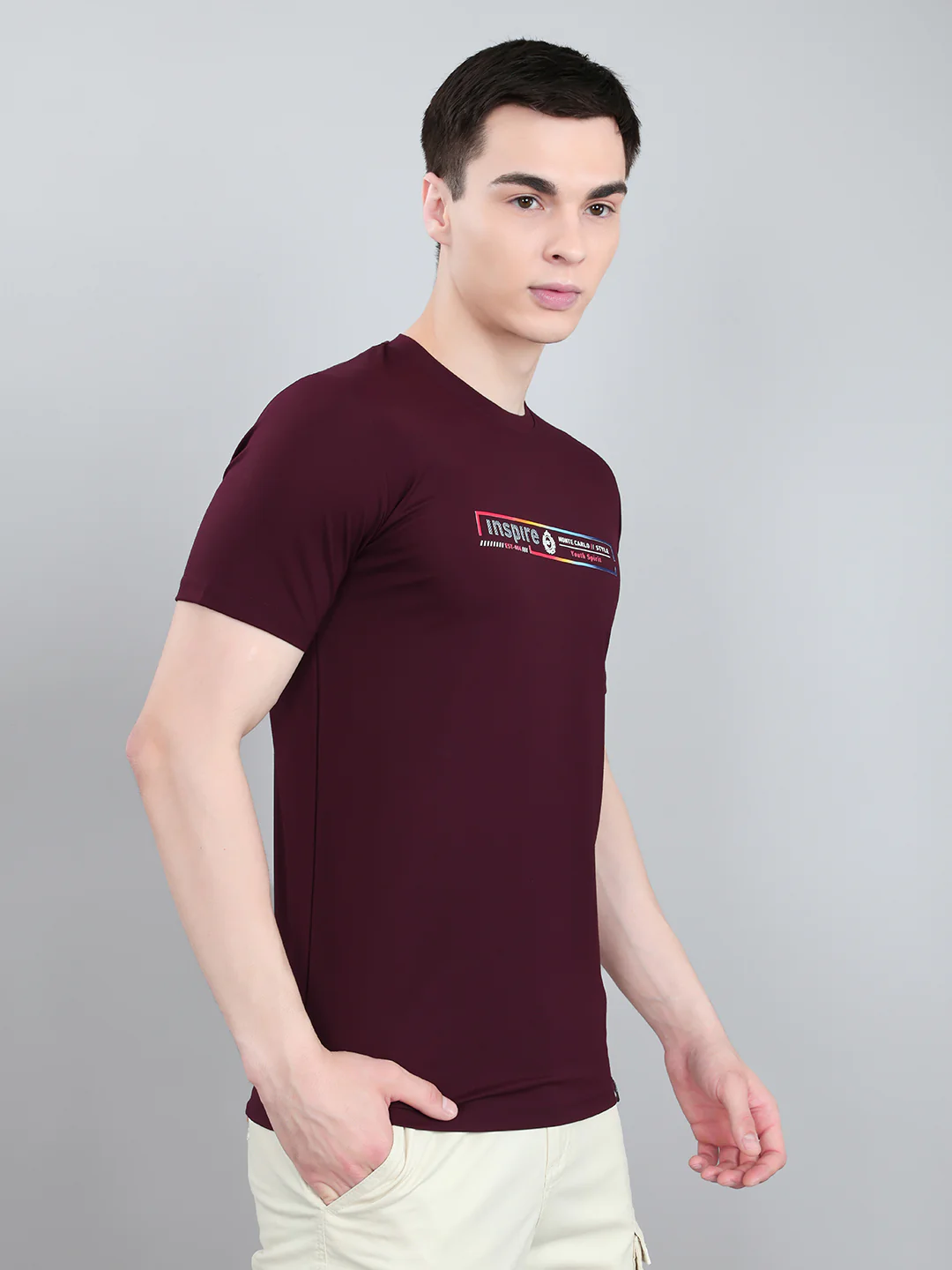 Men Maroon Printed Round Neck Half Sleeve T-Shirt - Image 3