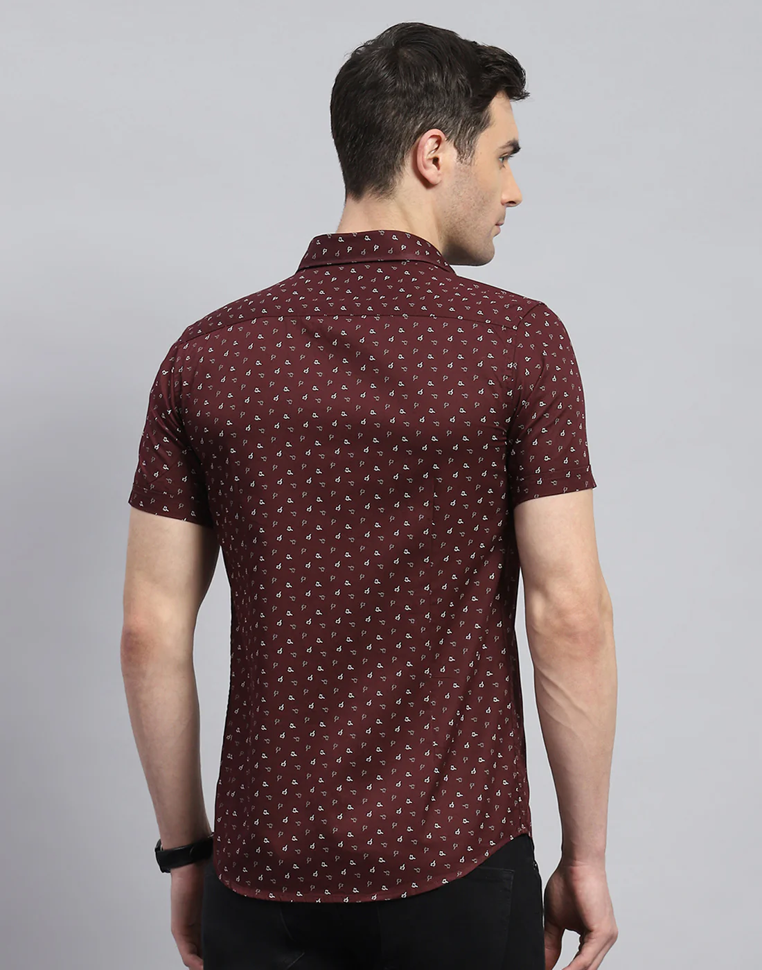 Men Maroon Printed Spread Collar Half Sleeve Shirt - Image 6