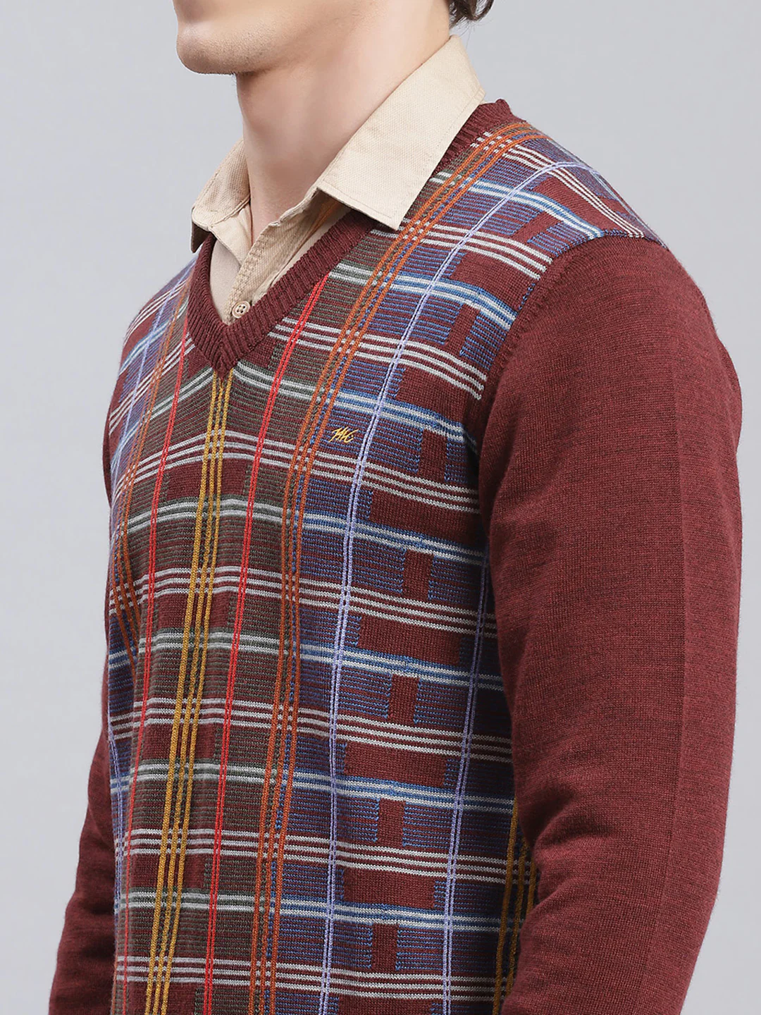 Men Maroon Printed Wool blend Pullover - Image 6