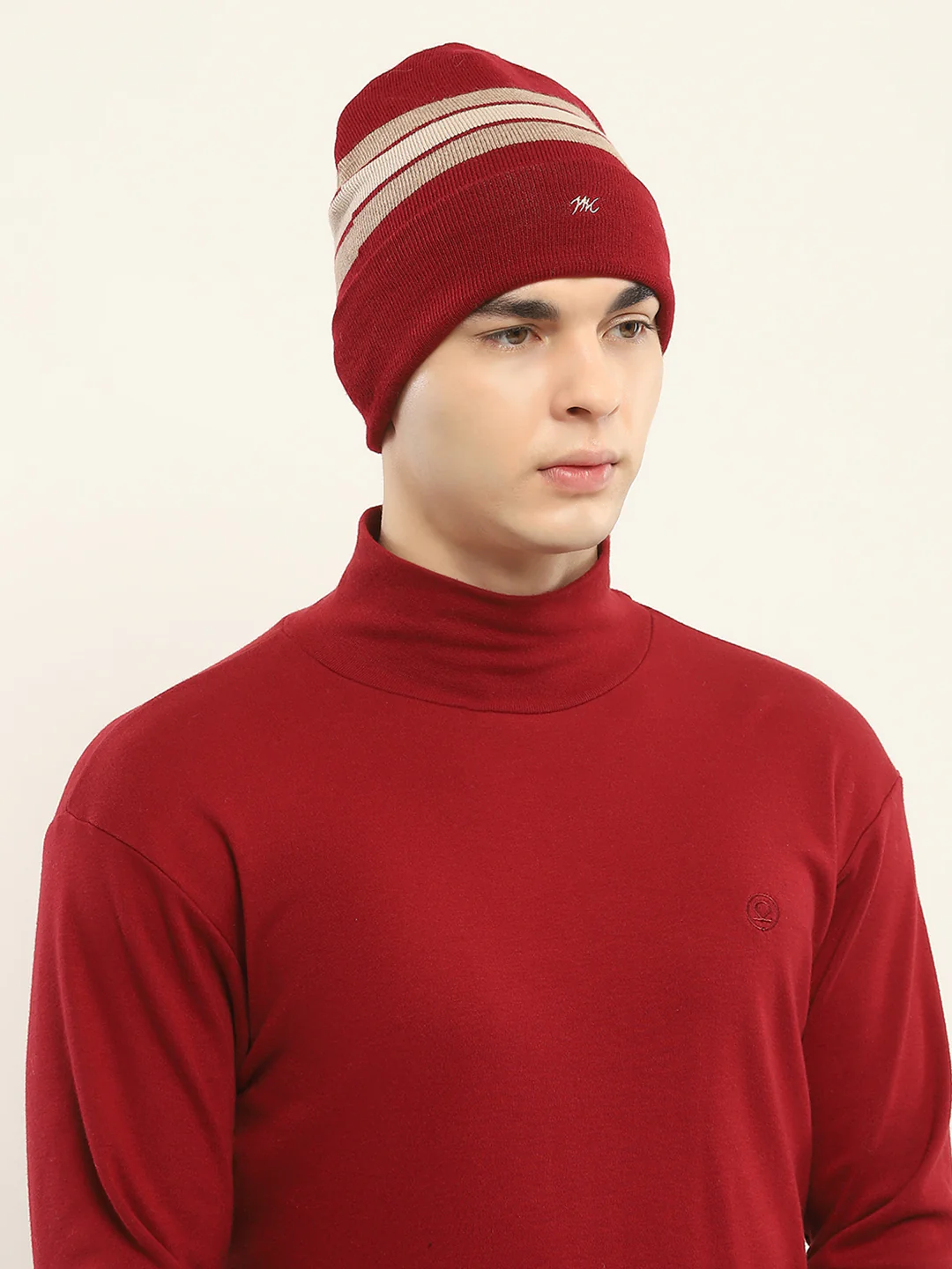 Men Maroon Self Design Cap - Image 4