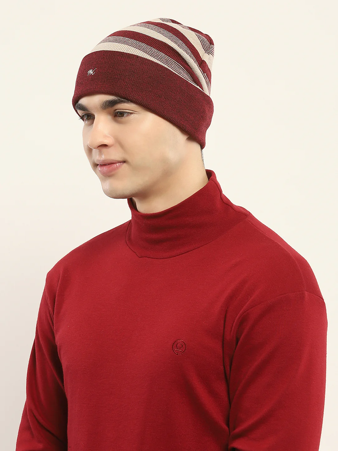 Men Maroon Self Design Cap - Image 3