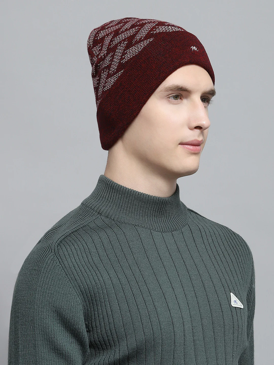 Men Maroon Self Design Cap - Image 4