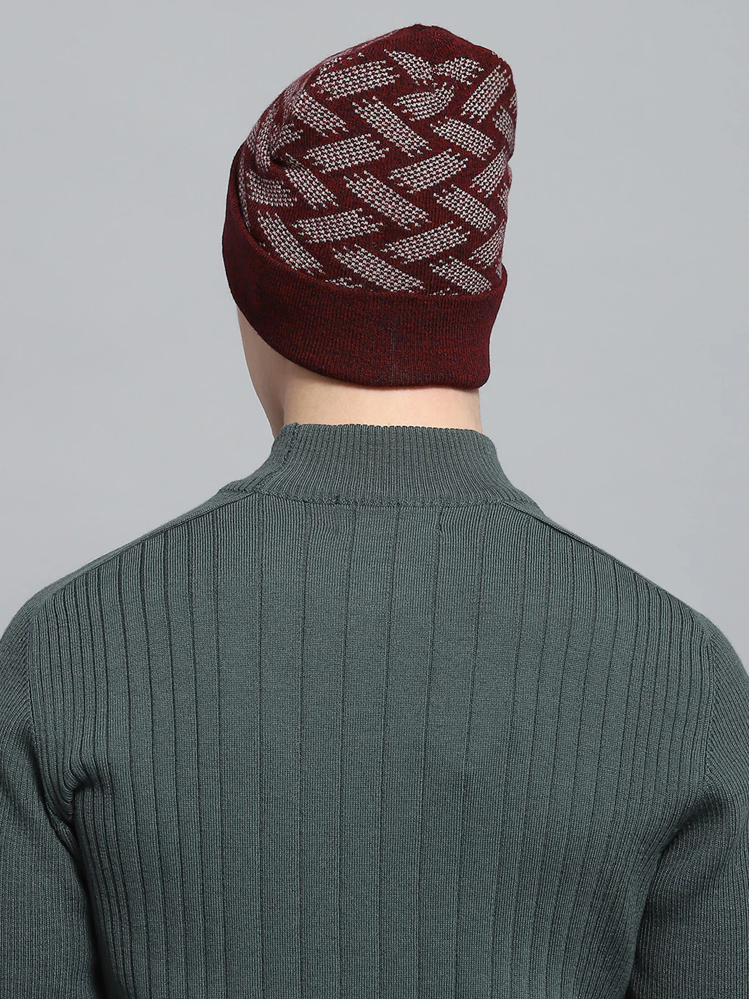 Men Maroon Self Design Cap - Image 5