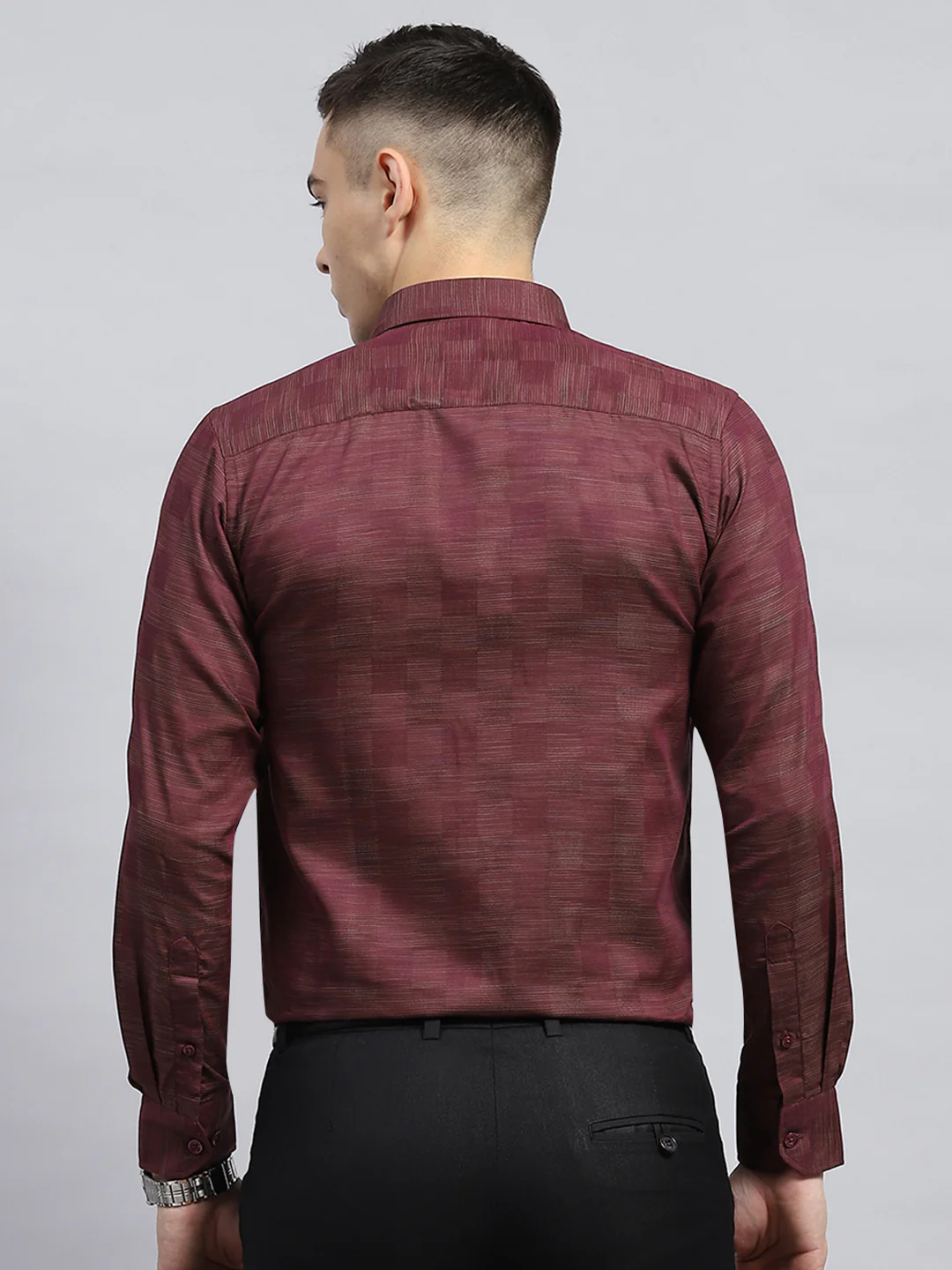 Men Maroon Self Design Collar Full Sleeve Shirt - Image 5