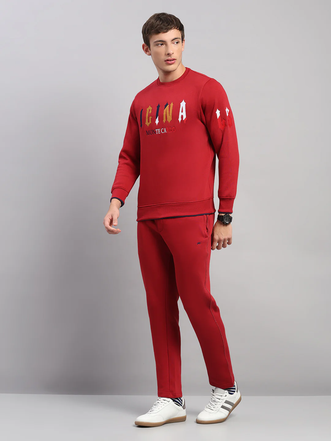 Men Maroon Self Design Collar Full Sleeve Winter Tracksuit - Image 3