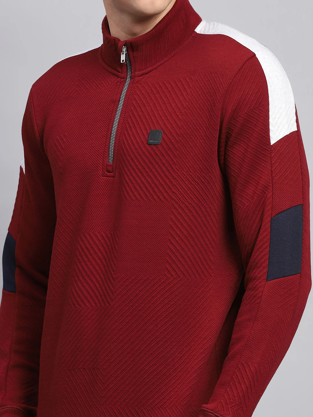 Men Maroon Self Design Mock Neck Full Sleeve Winter T-Shirt - Image 6