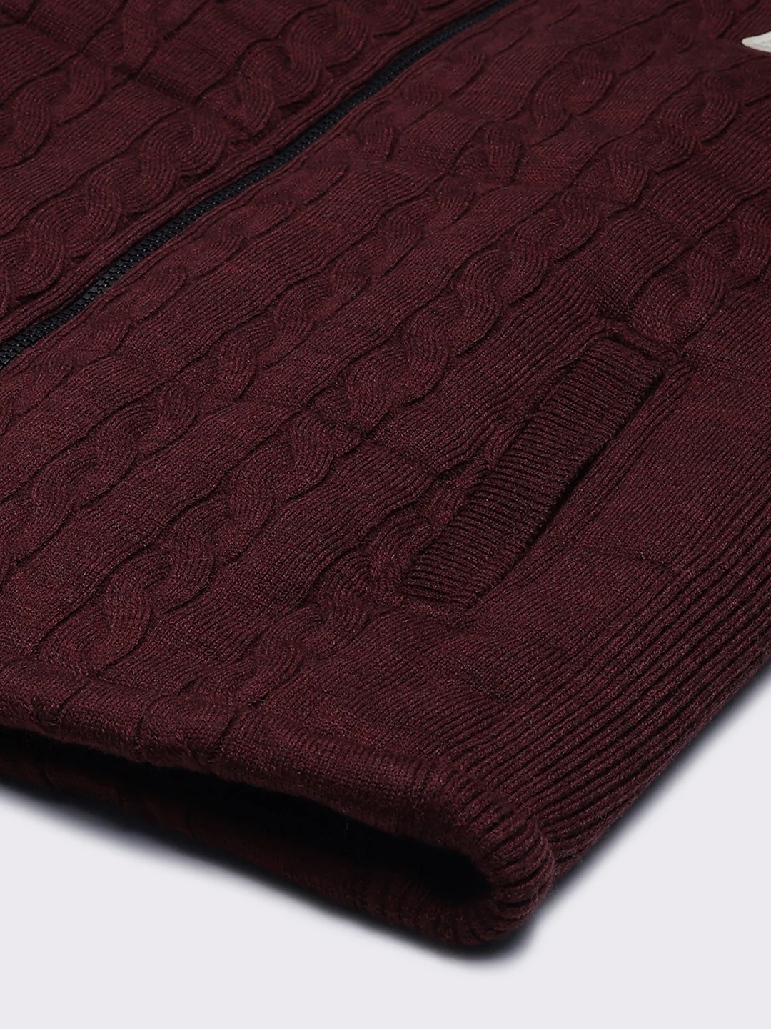 Men Maroon Self Design Mock Neck Sleeveless Jacket - Image 8
