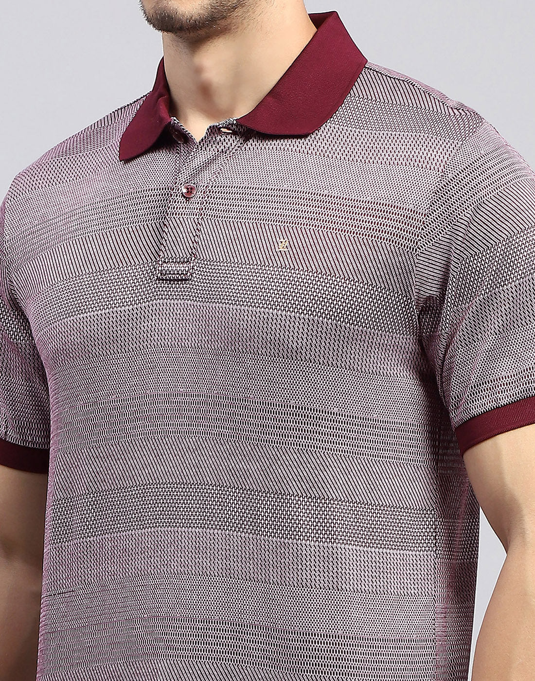 Men Maroon Self Design Polo Collar Half Sleeve T-Shirt - Image 6