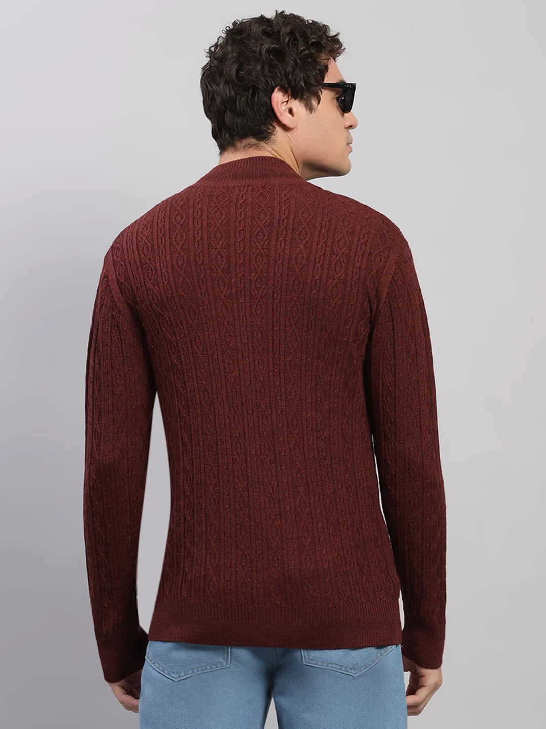 Luxuria Men Maroon Self Design Round Neck Full Sleeve Pullover - Image 5