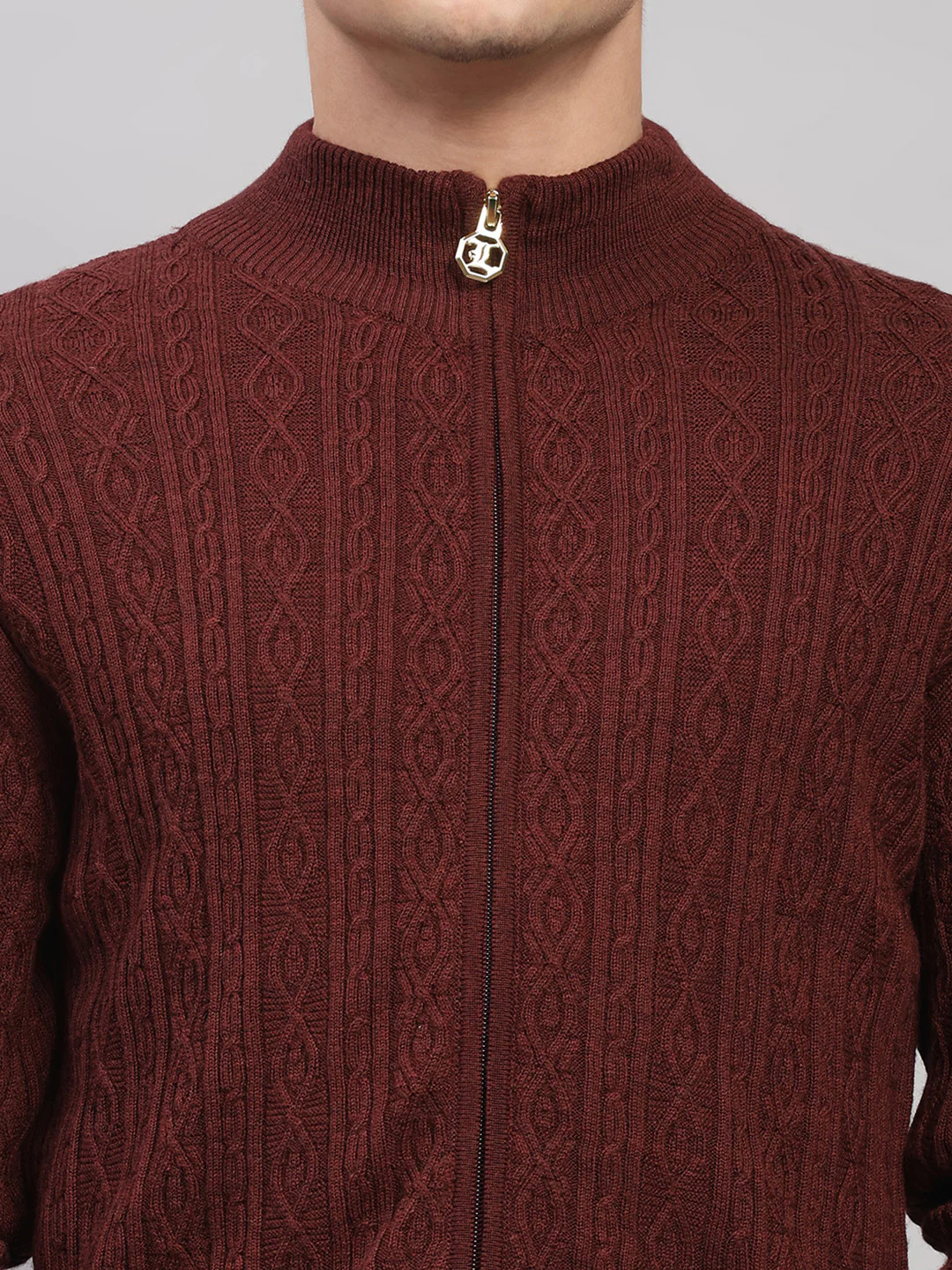 Luxuria Men Maroon Self Design Round Neck Full Sleeve Pullover - Image 6