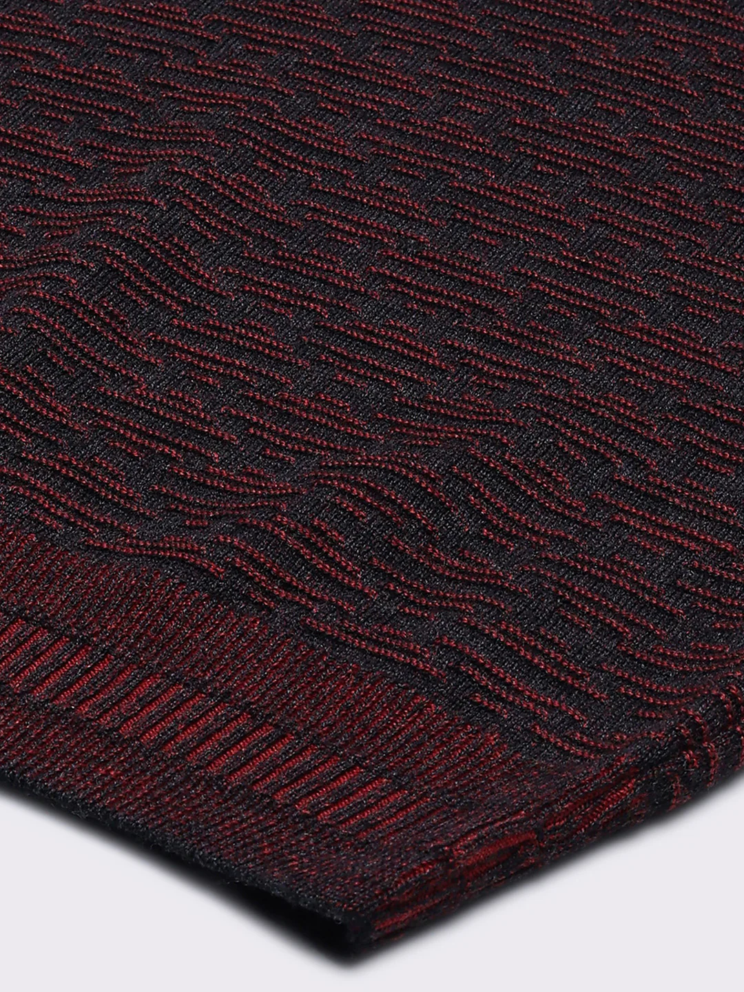 Men Maroon Self Design V Neck Full Sleeve Pullover - Image 8