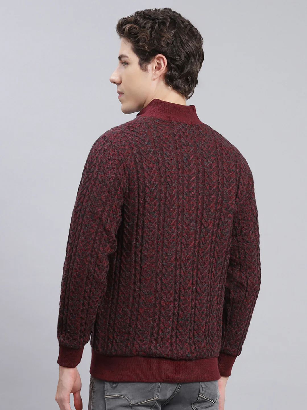 Men Maroon Self Design Wool blend Jacket - Image 4