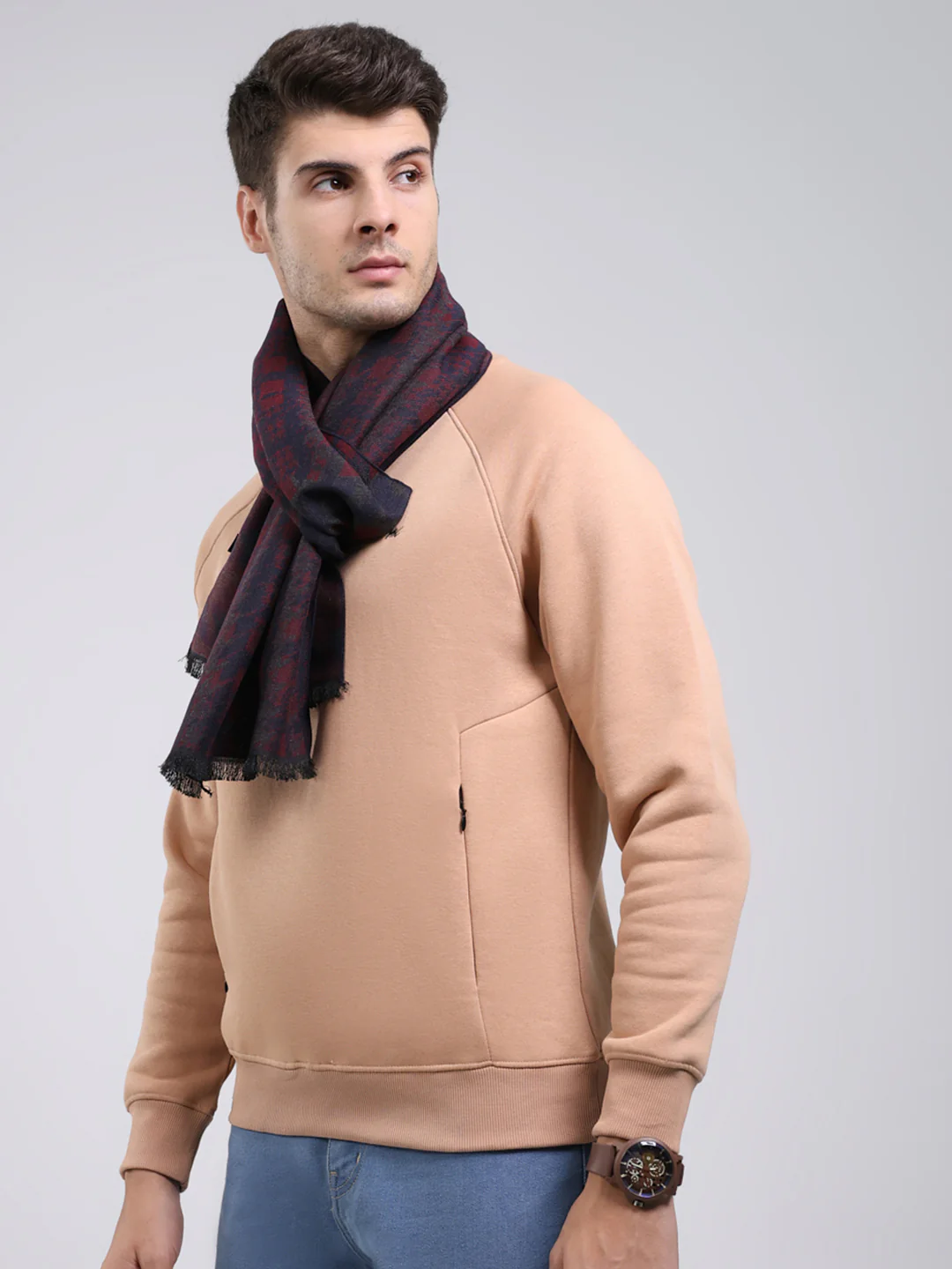 Men Maroon Self Design Wool Blend Muffler - Image 3