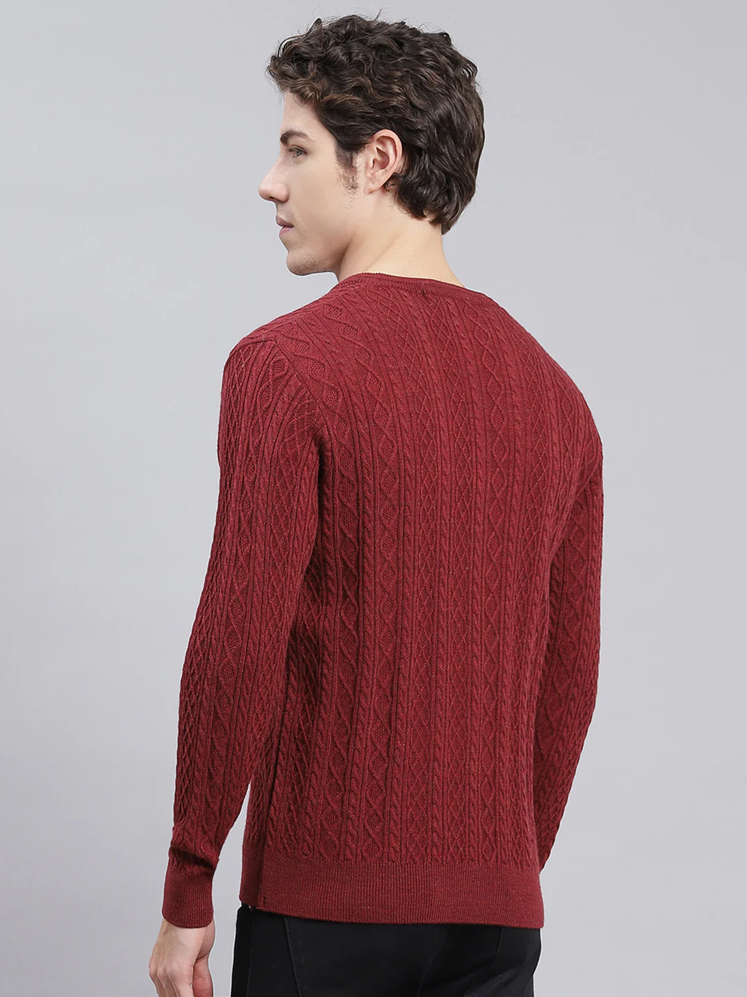 Men Maroon Self Design Wool blend Pullover - Image 4