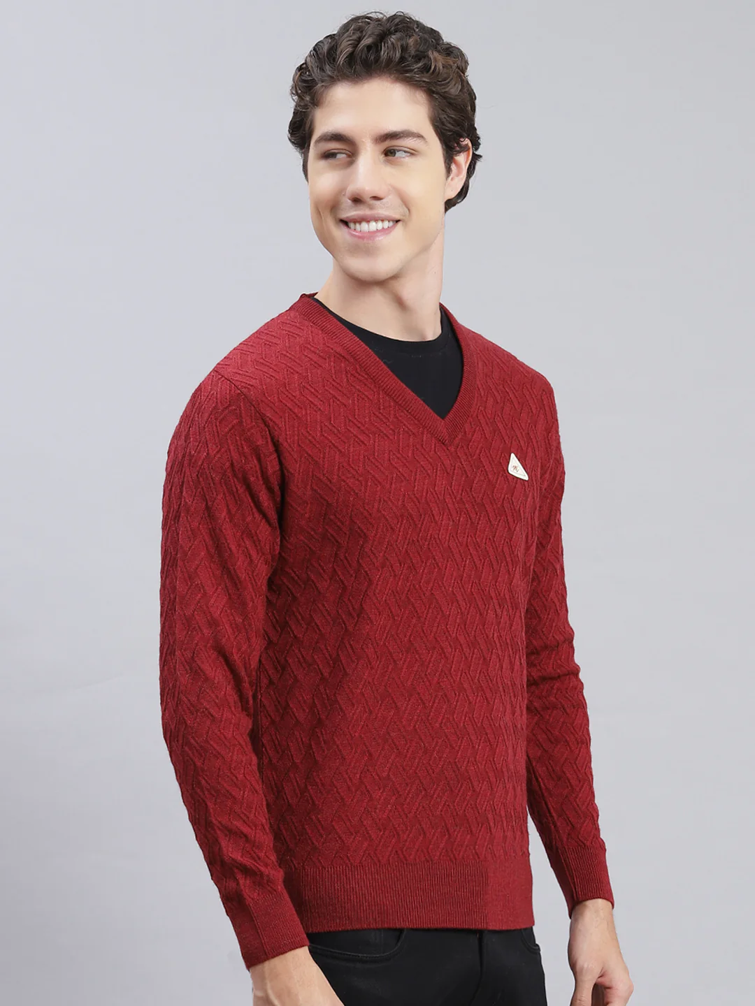 Men Maroon Self Design Wool blend Pullover - Image 2