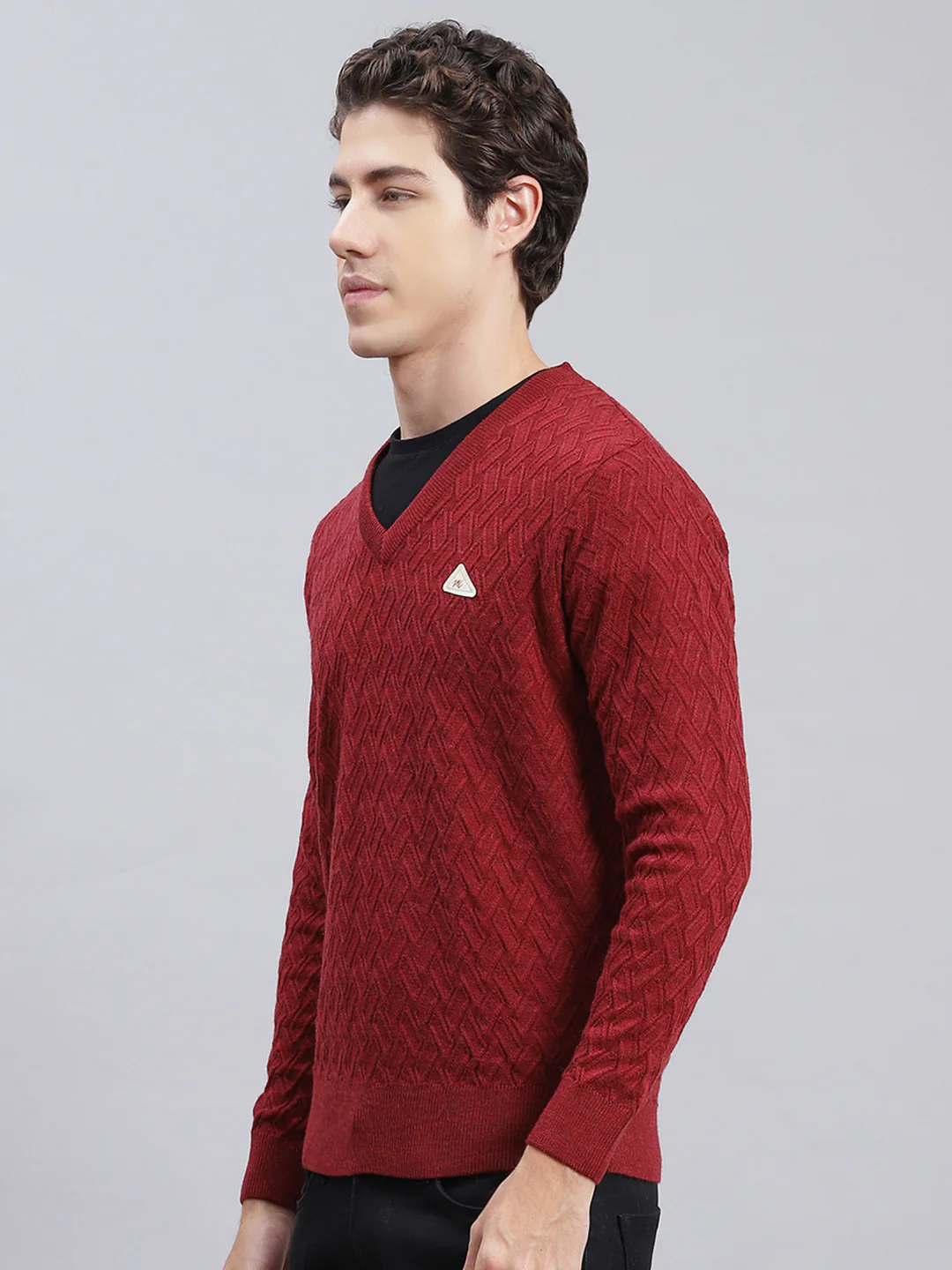 Men Maroon Self Design Wool blend Pullover - Image 3