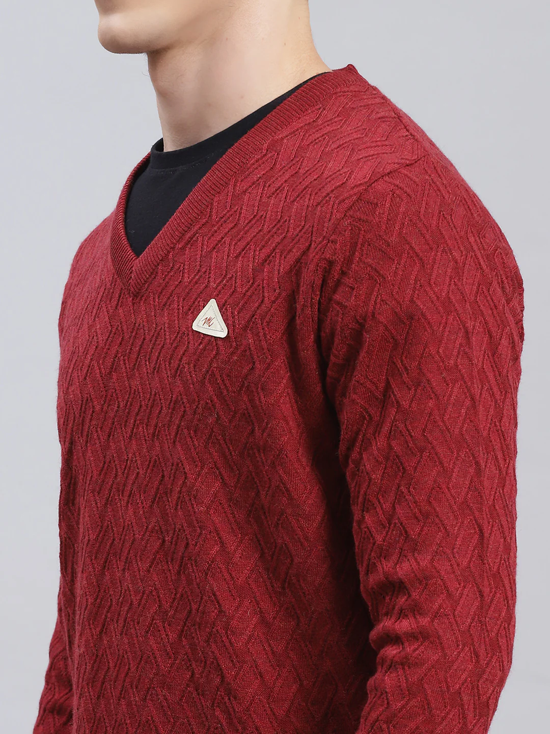 Men Maroon Self Design Wool blend Pullover - Image 6
