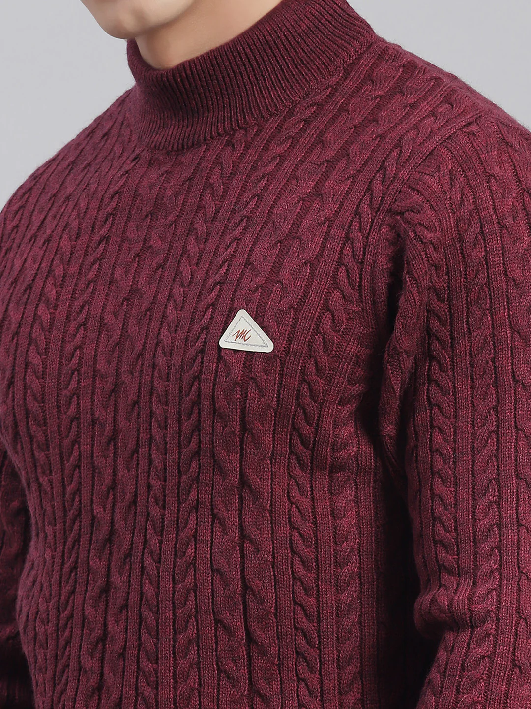 Men Maroon Self Design T Neck Full Sleeve Sweaters/Pullovers - Image 6