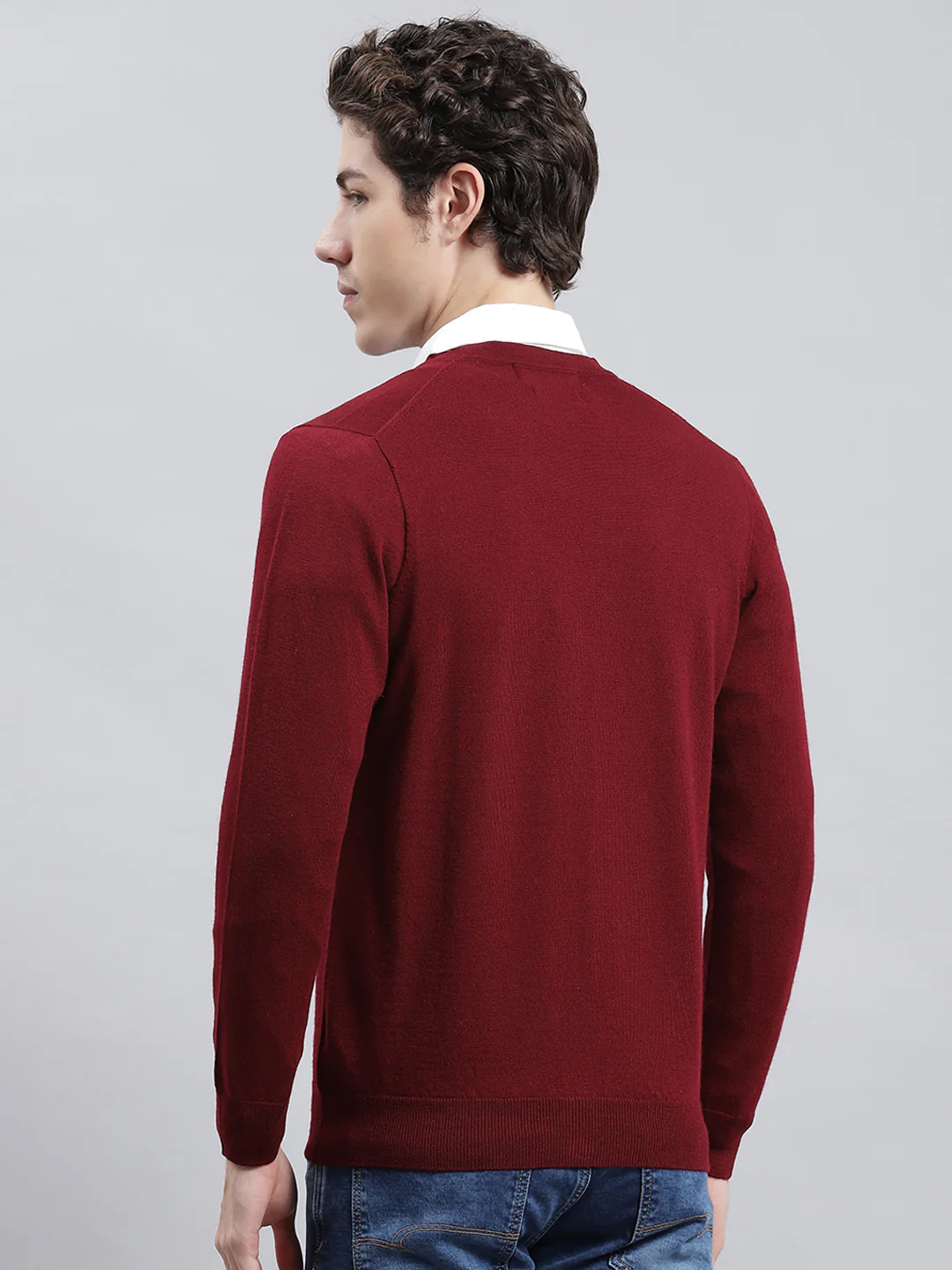Men Maroon Solid Cardigan - Image 5