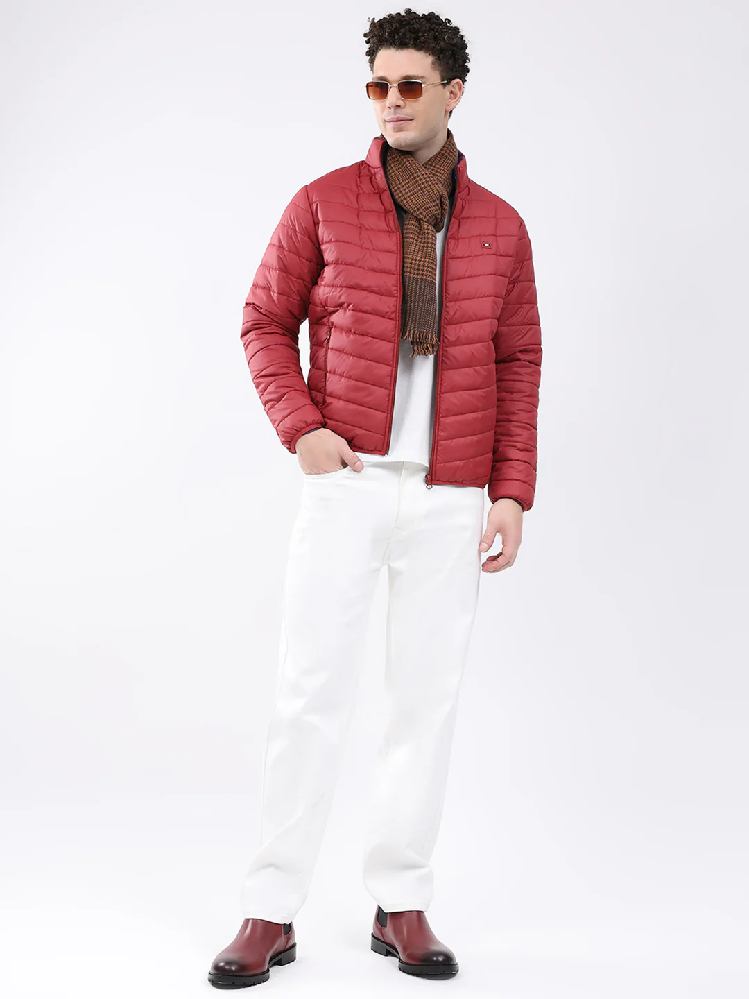 Men Maroon Solid Collar Full Sleeve Jacket - Image 2