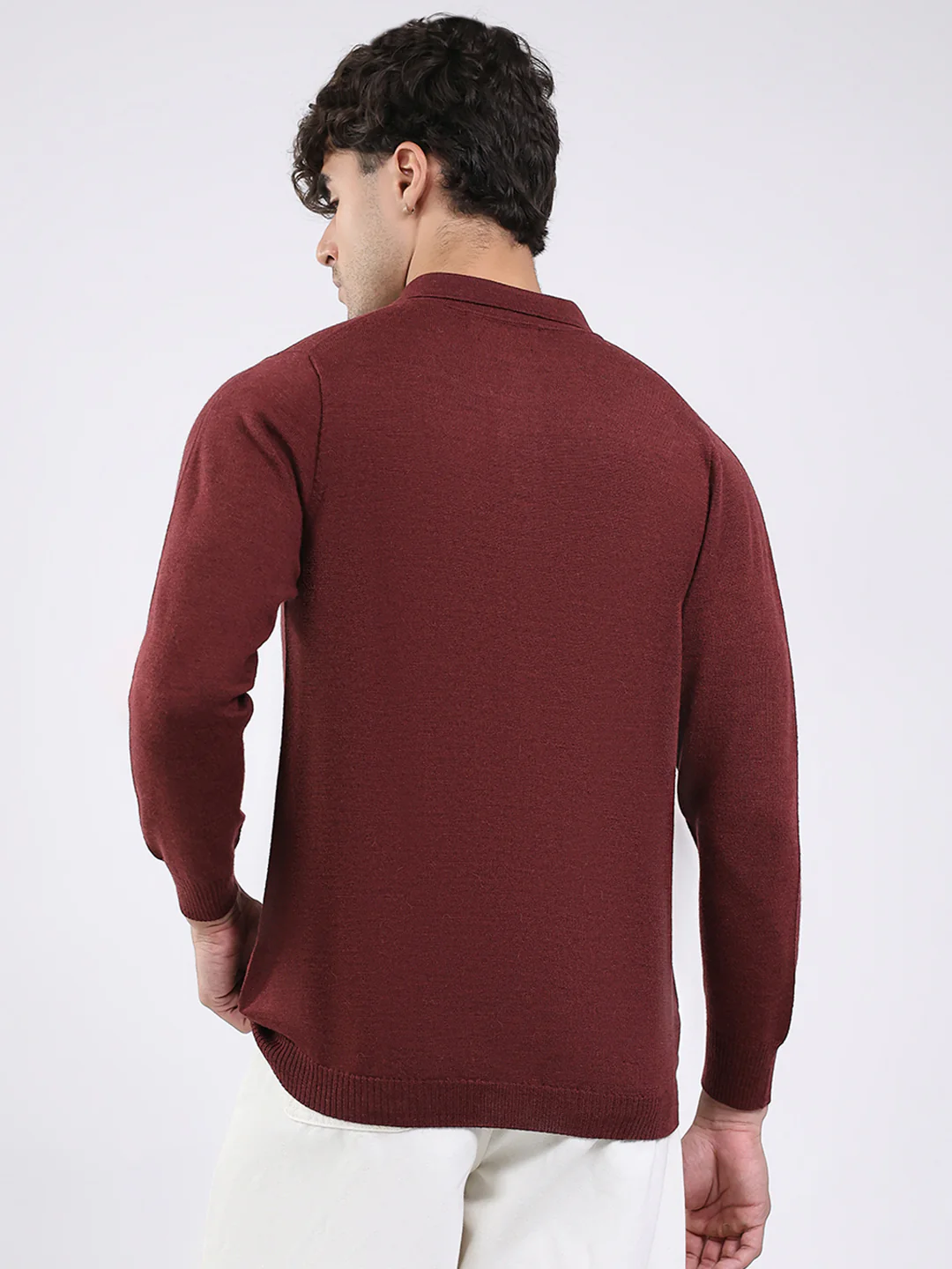 Men Maroon Solid Collar Full Sleeve Shirt - Image 5