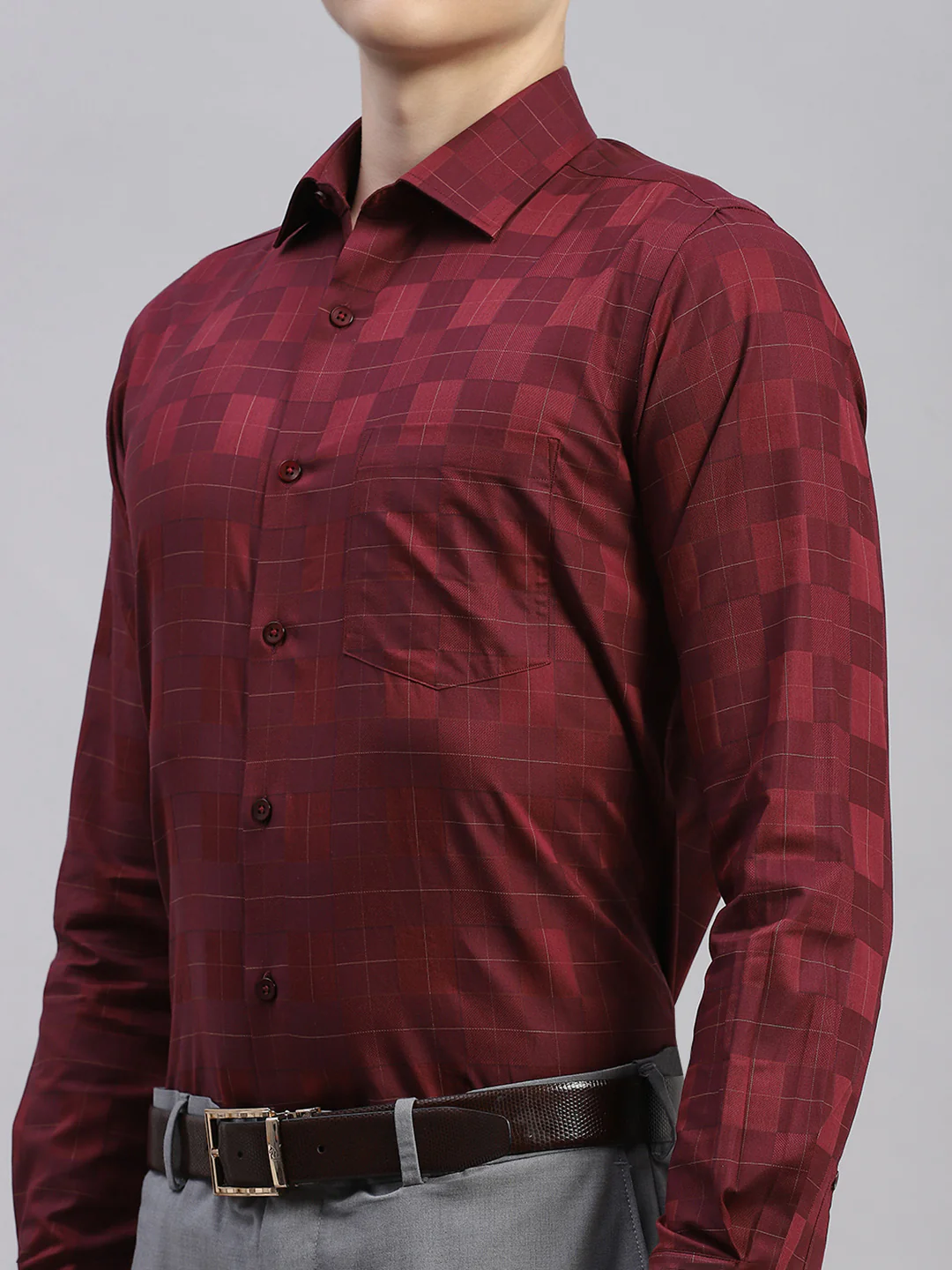 Men Maroon Solid Collar Full Sleeve Shirt - Image 6