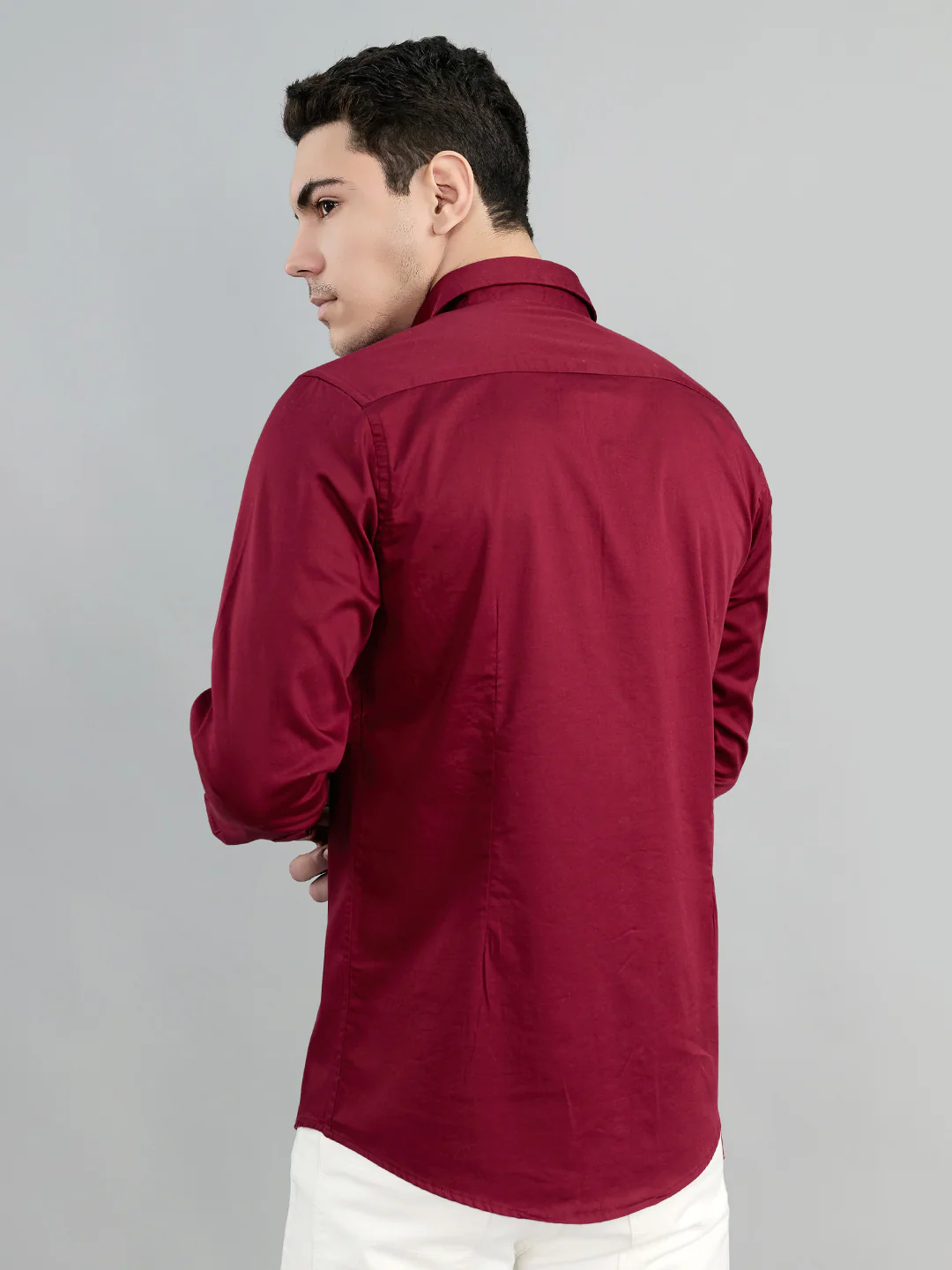 Men Maroon Solid Collar Full Sleeve Shirt - Image 4