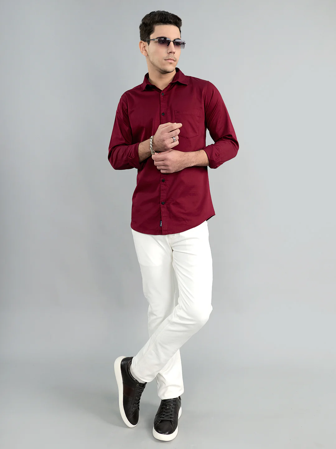 Men Maroon Solid Collar Full Sleeve Shirt - Image 6