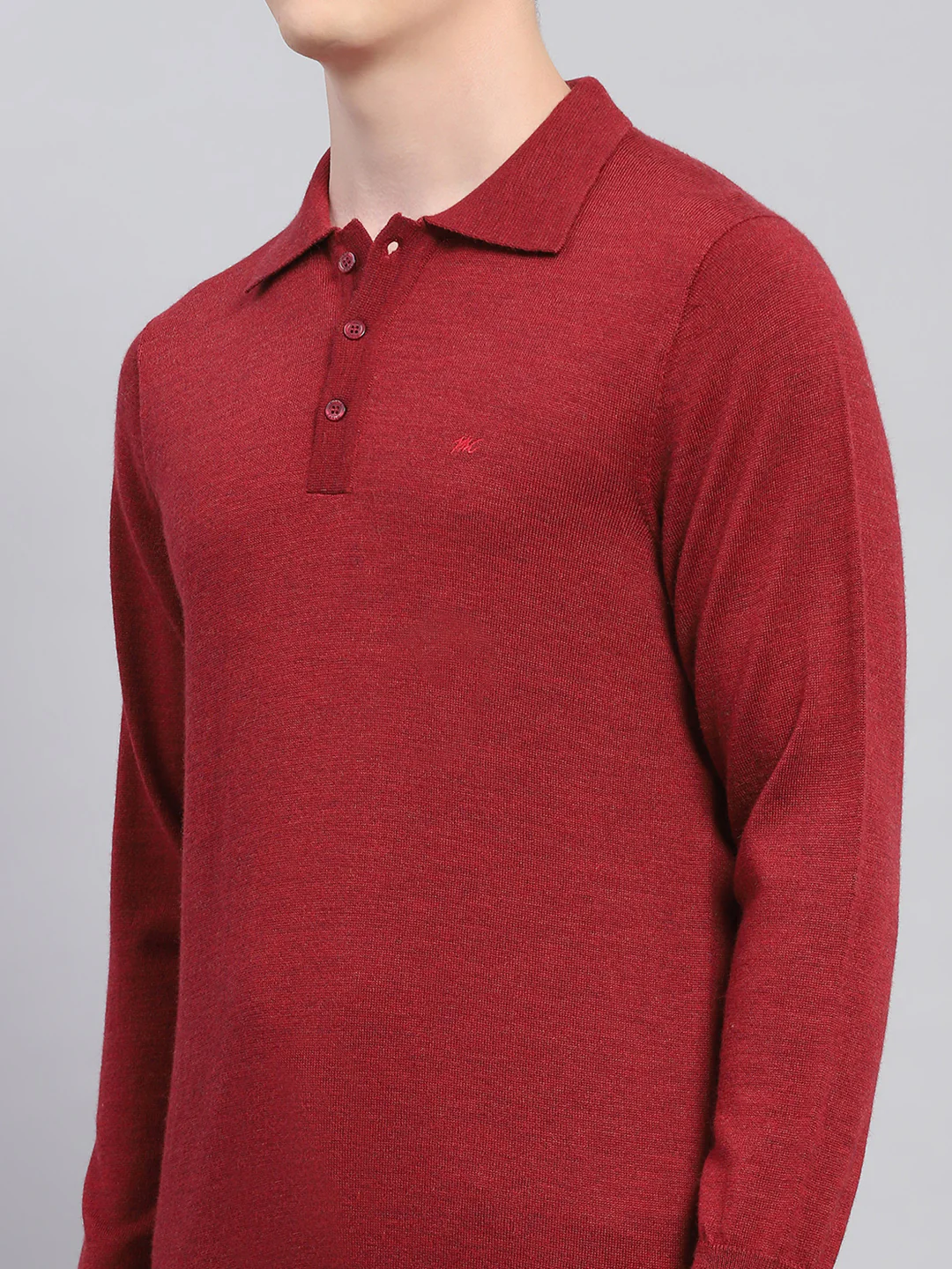 Men Maroon Solid Collar Full Sleeve Winter T-Shirt - Image 6