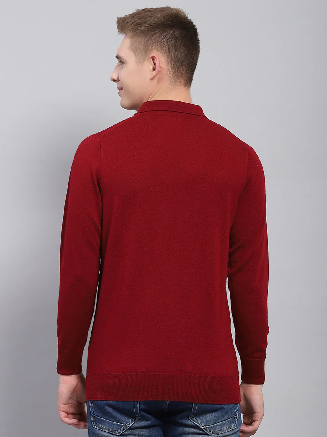 Men Maroon Solid Collar Full Sleeve Winter T-Shirt - Image 5