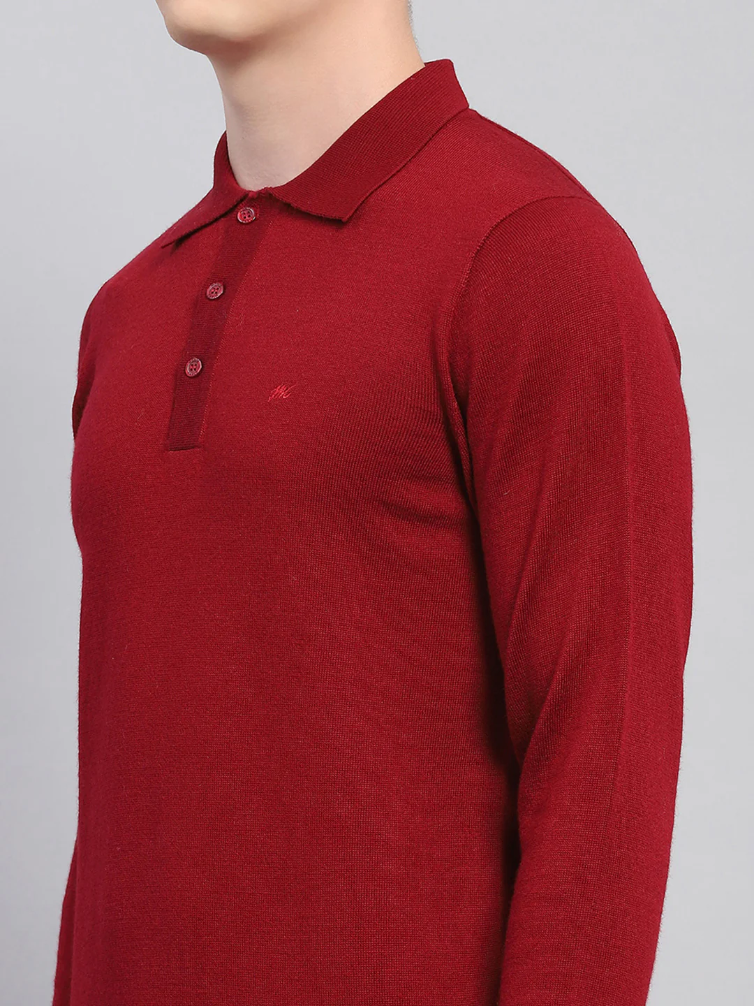 Men Maroon Solid Collar Full Sleeve Winter T-Shirt - Image 6