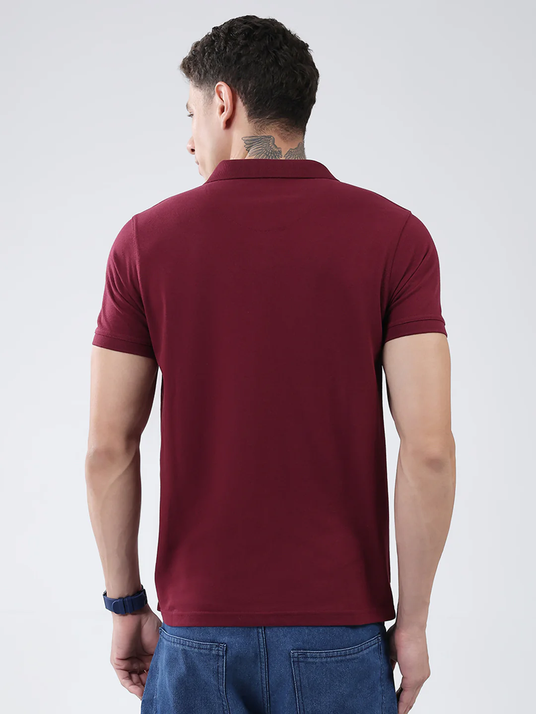 Men Maroon Solid Collar Half Sleeve T-Shirt - Image 5
