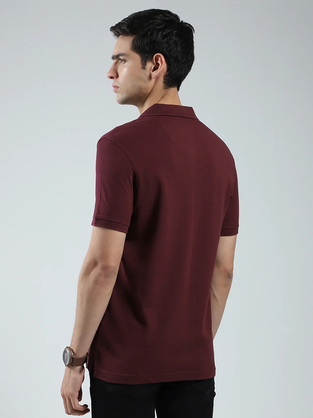 Men Maroon Solid Collar Half Sleeve T-Shirt - Image 5