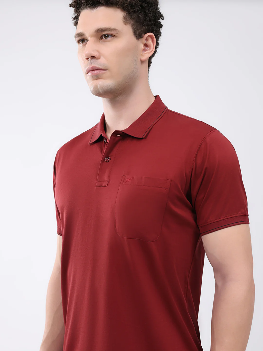 Men Maroon Solid Collar Half Sleeve T-Shirt - Image 6
