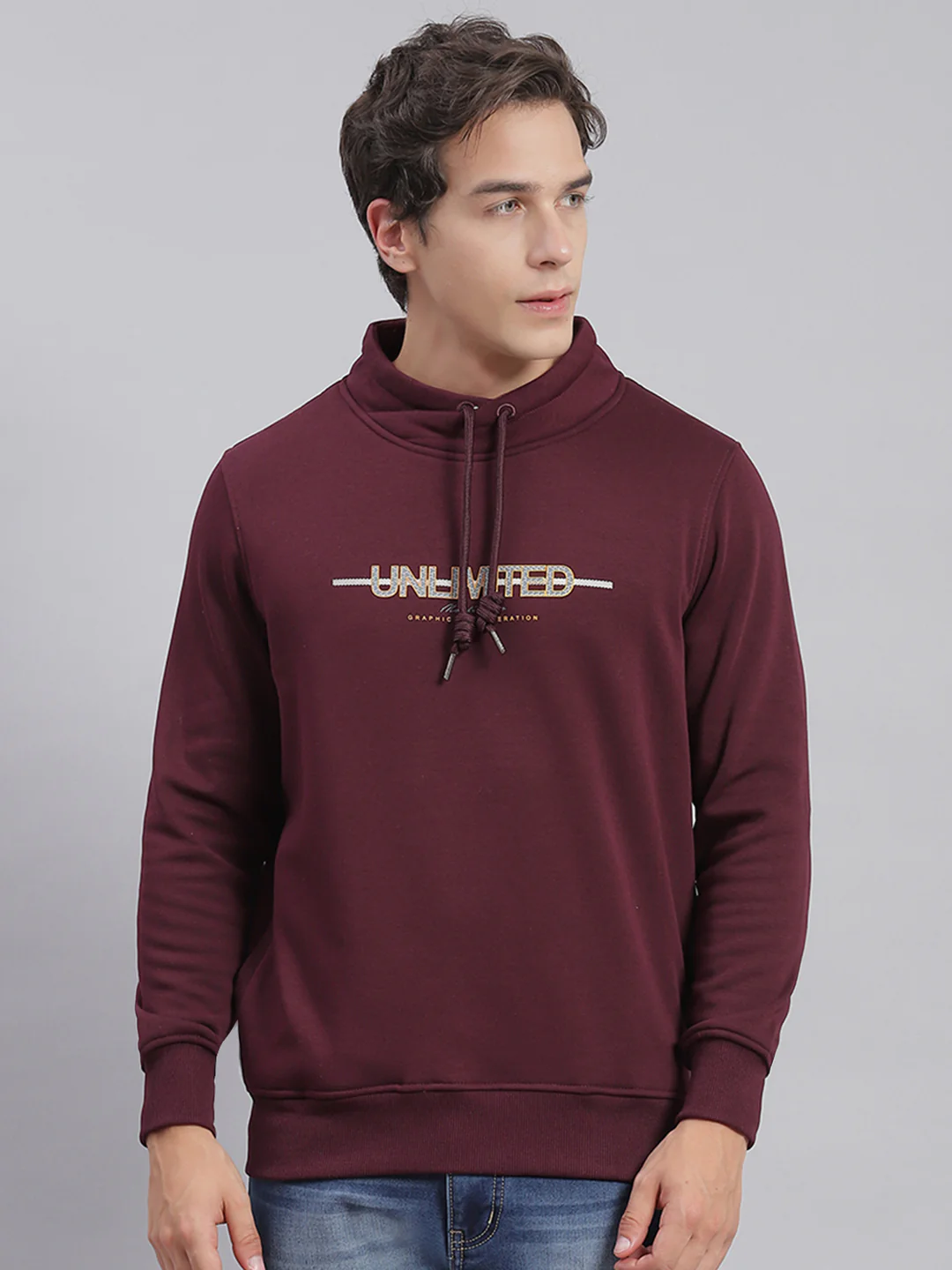 Men Maroon Solid F Neck Full Sleeve Sweatshirts - Image 2