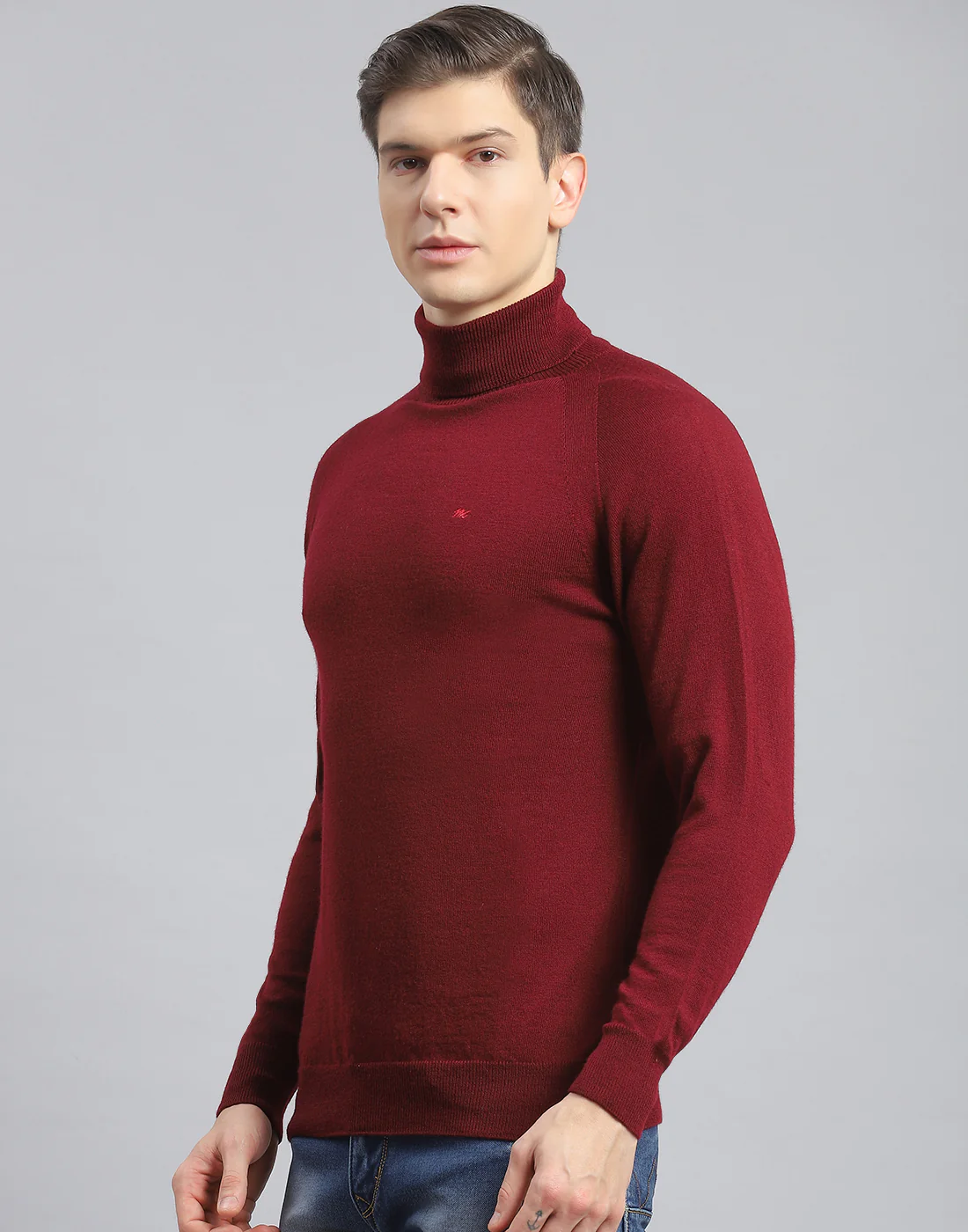 Men Maroon Solid H Neck Full Sleeve Pullover - Image 3