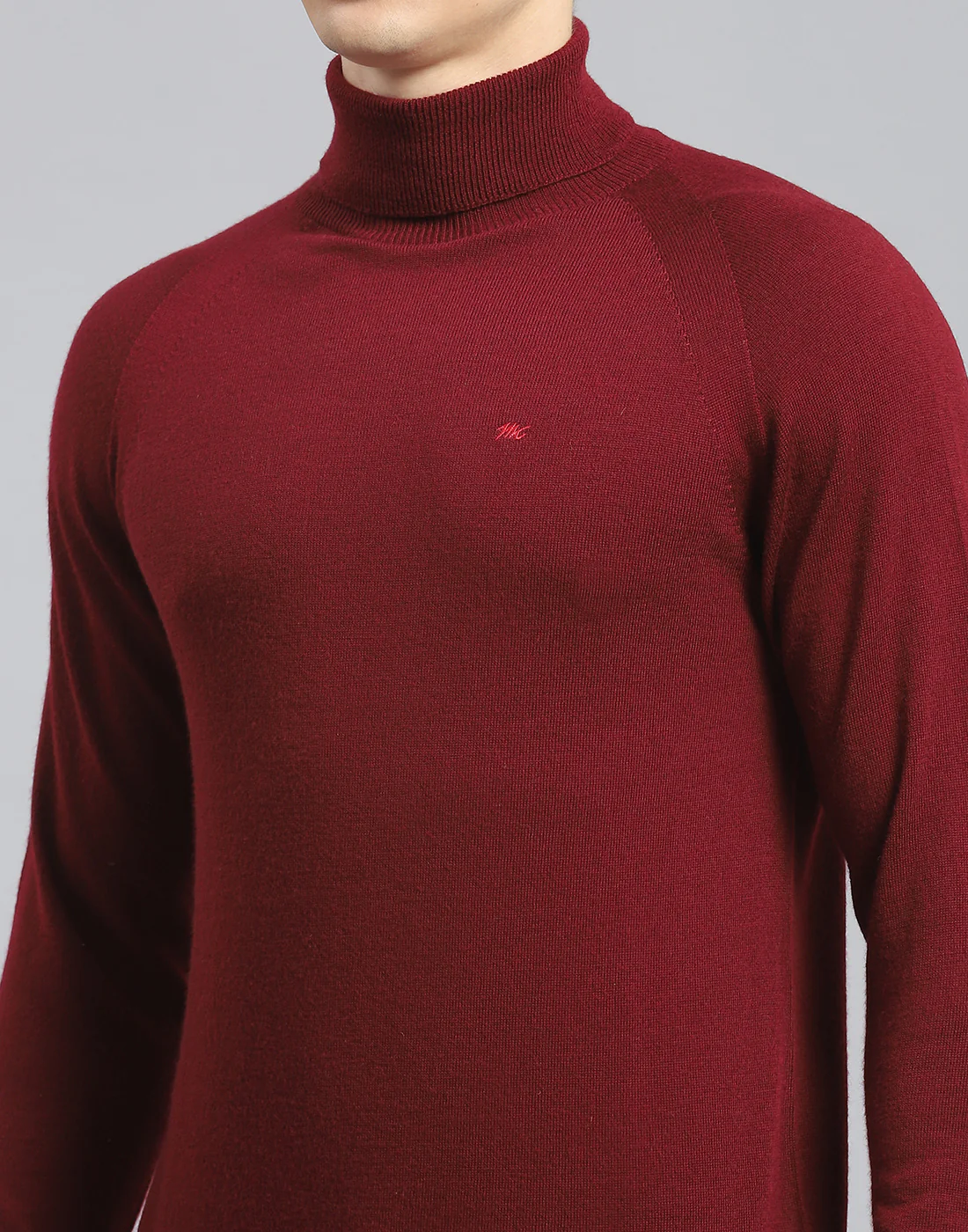 Men Maroon Solid High Neck Full Sleeve Pullover - Image 6