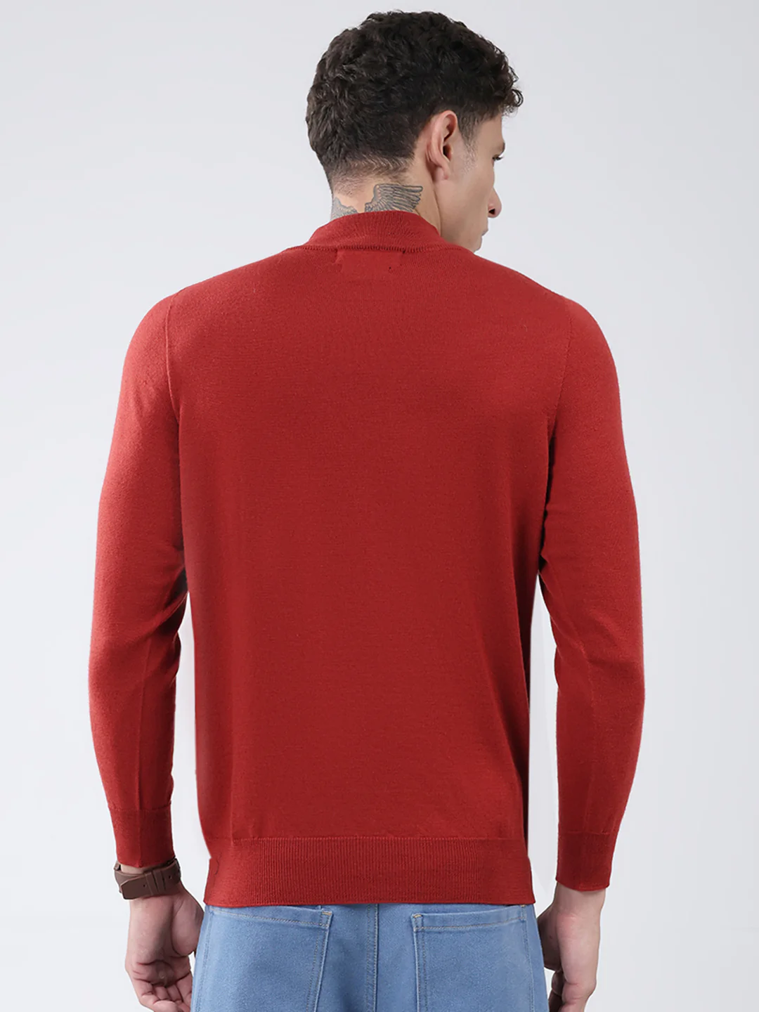 Men Maroon Solid High Neck Full Sleeve Pullover - Image 5