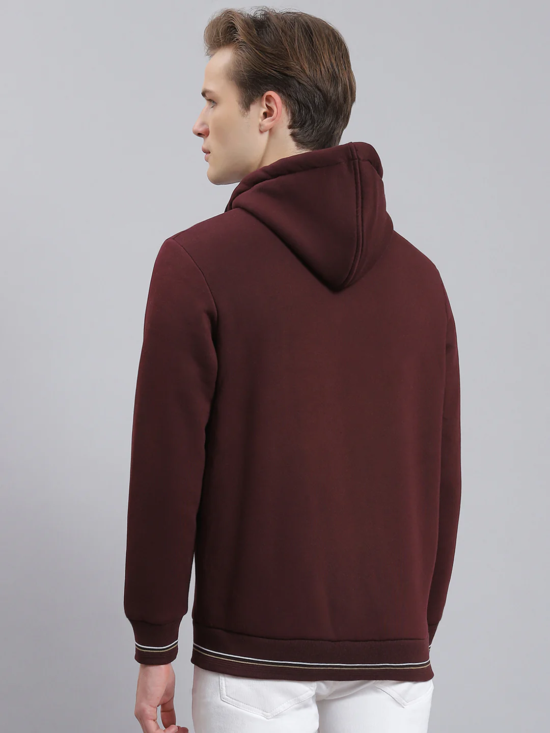 Men Maroon Solid Hooded Full Sleeve Sweatshirt - Image 4