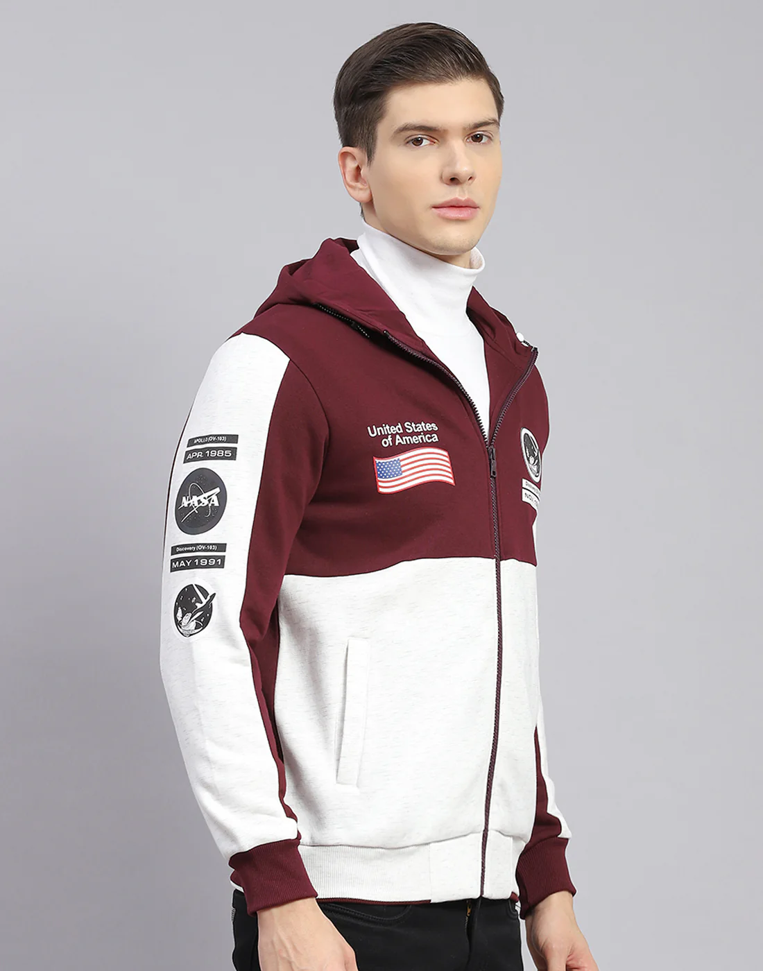 Men Maroon Solid Hooded Full Sleeve Sweatshirt - Image 6