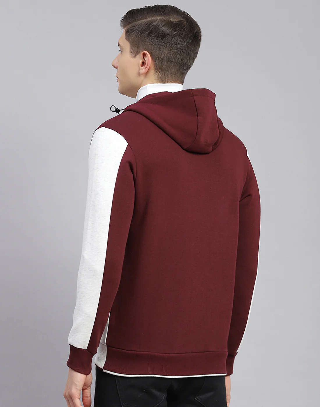 Men Maroon Solid Hooded Full Sleeve Sweatshirt - Image 7