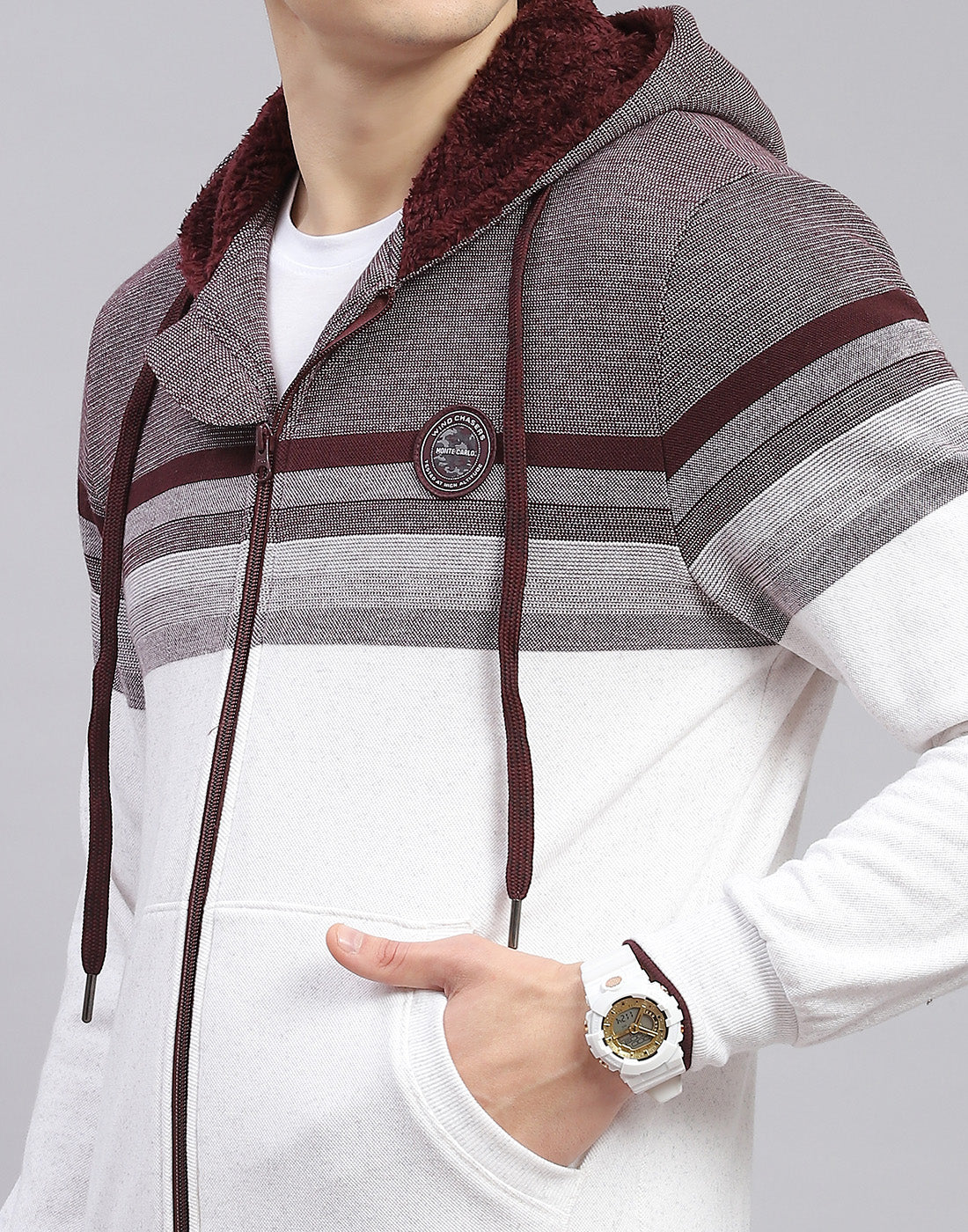 Men Maroon Solid Hooded Full Sleeve Sweatshirt - Image 8