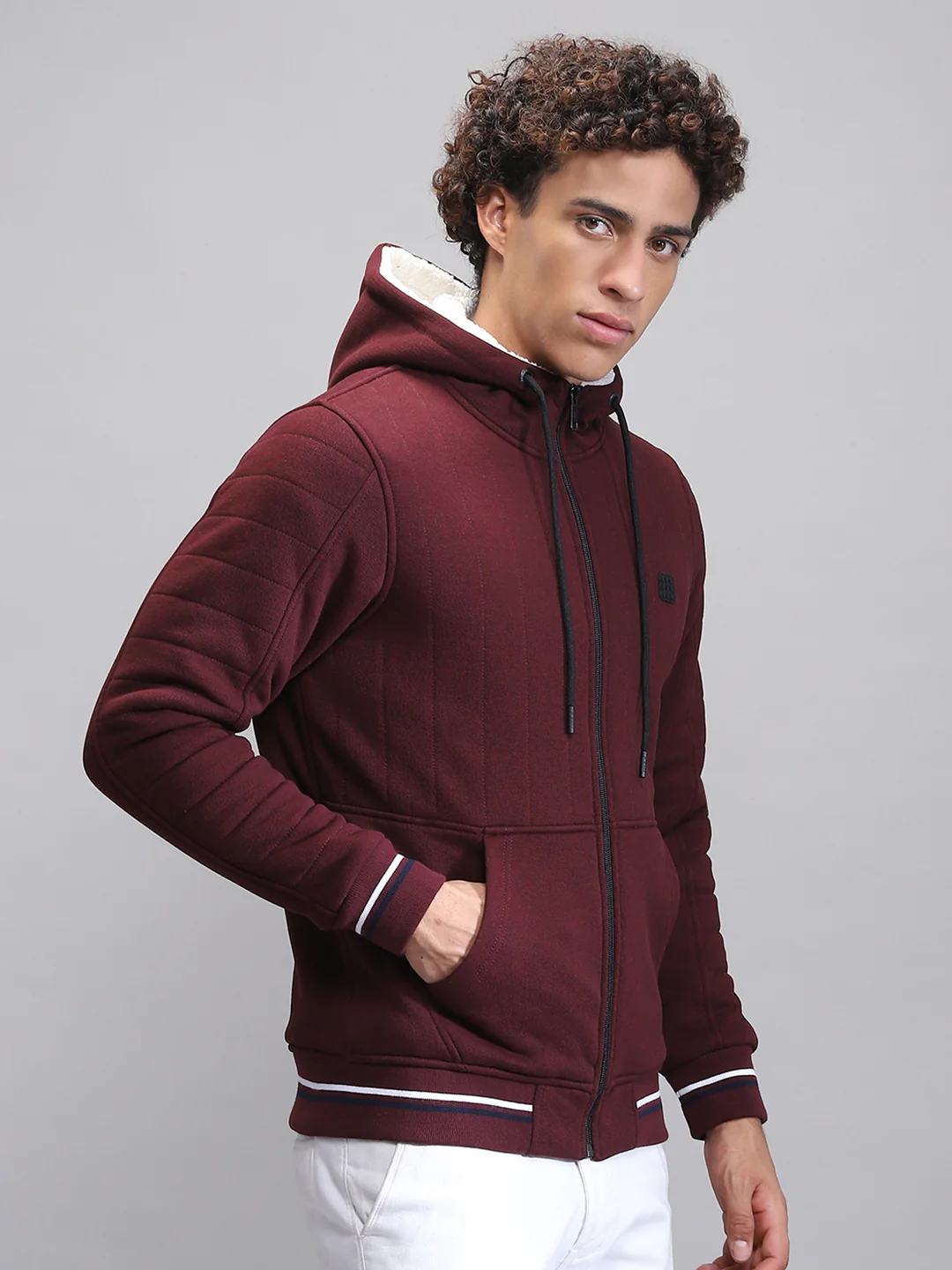 Rock.it Men Maroon Solid Hooded Full Sleeve Sweatshirt - Image 4