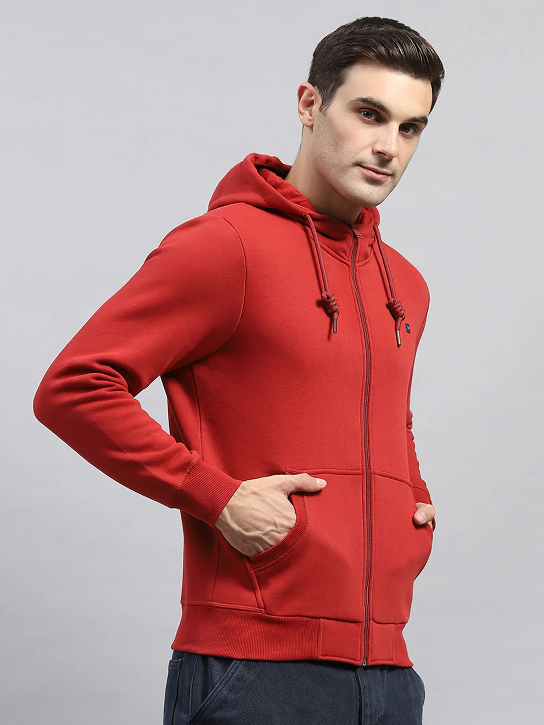 Men Maroon Solid Hooded Full Sleeve Sweatshirt - Image 4