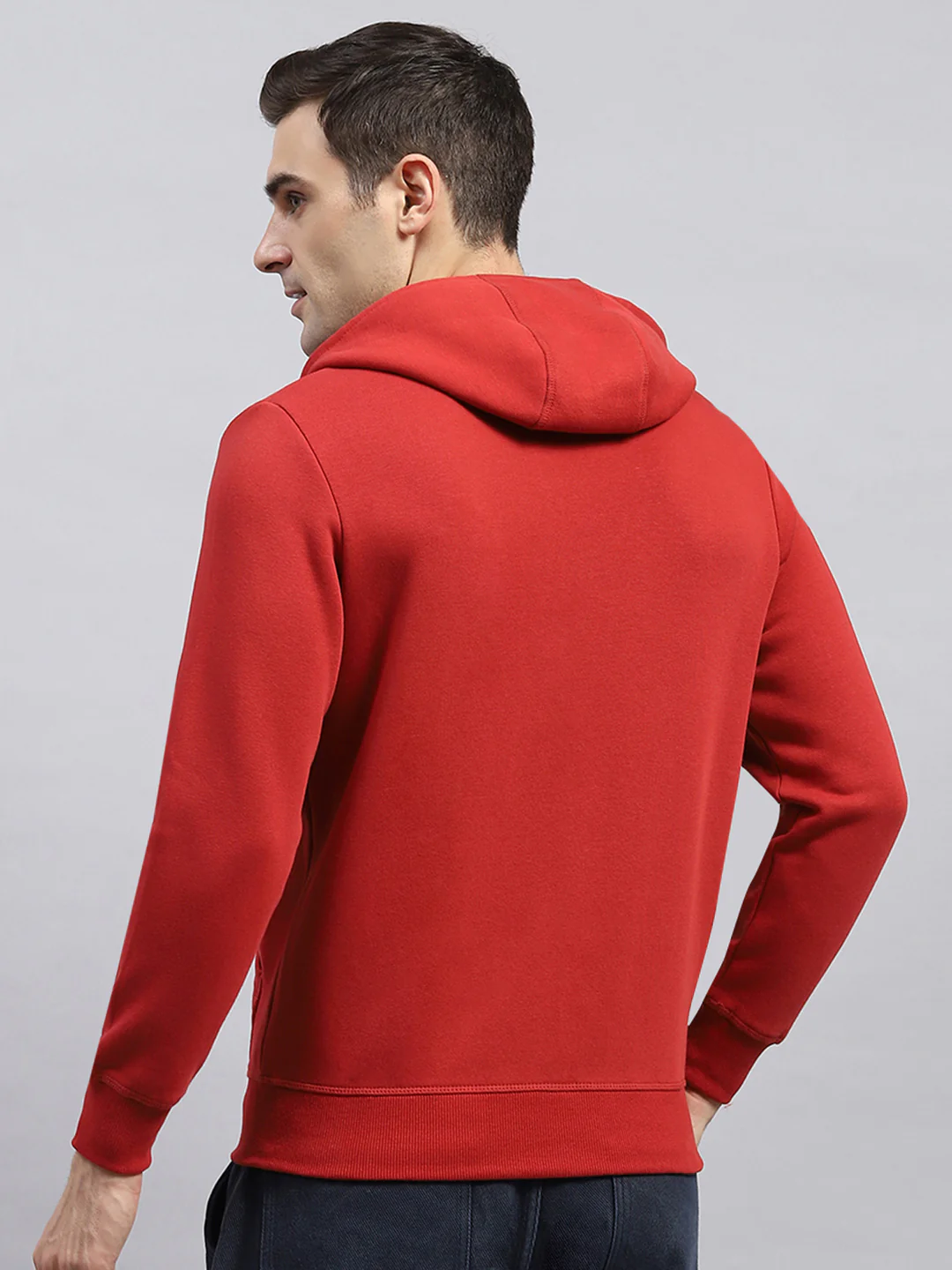 Men Maroon Solid Hooded Full Sleeve Sweatshirt - Image 5