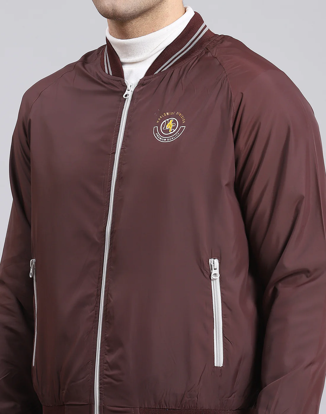 Men Maroon Solid Mandarin Collar Full Sleeve Jacket - Image 7